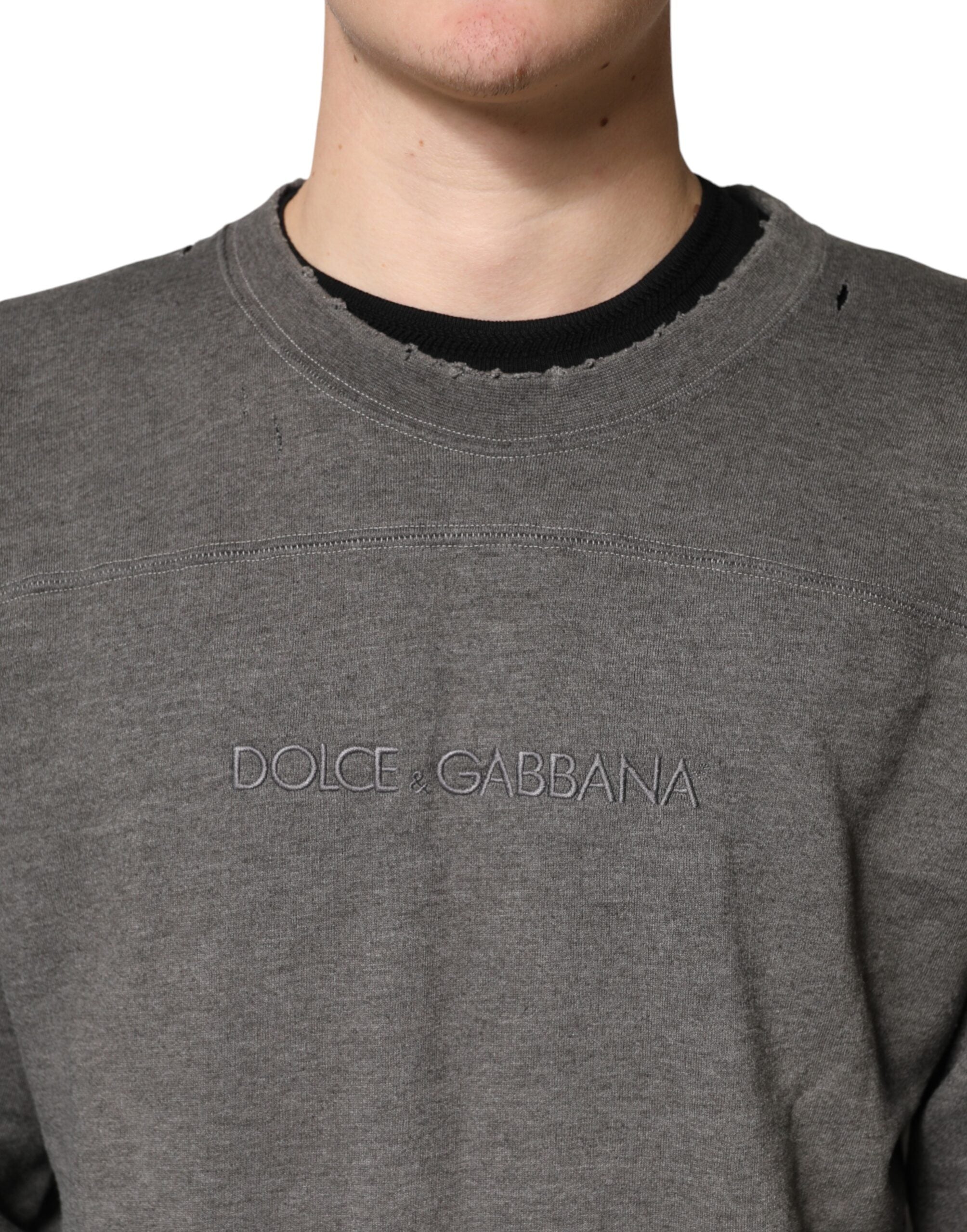 Dolce & Gabbana Men's Grey Cotton Crew-Neck Sweater-5