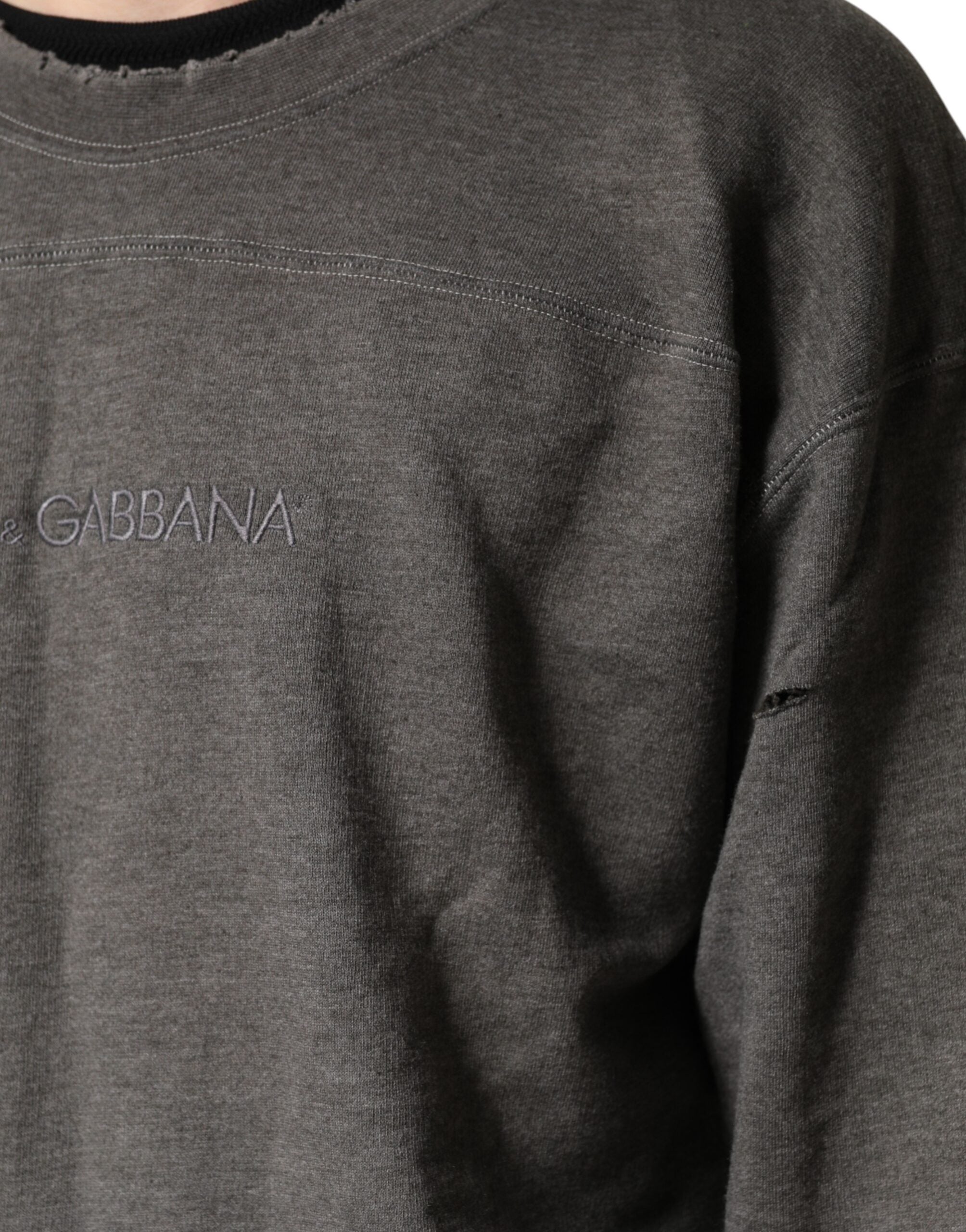 Dolce & Gabbana Men's Grey Cotton Crew-Neck Sweater-6