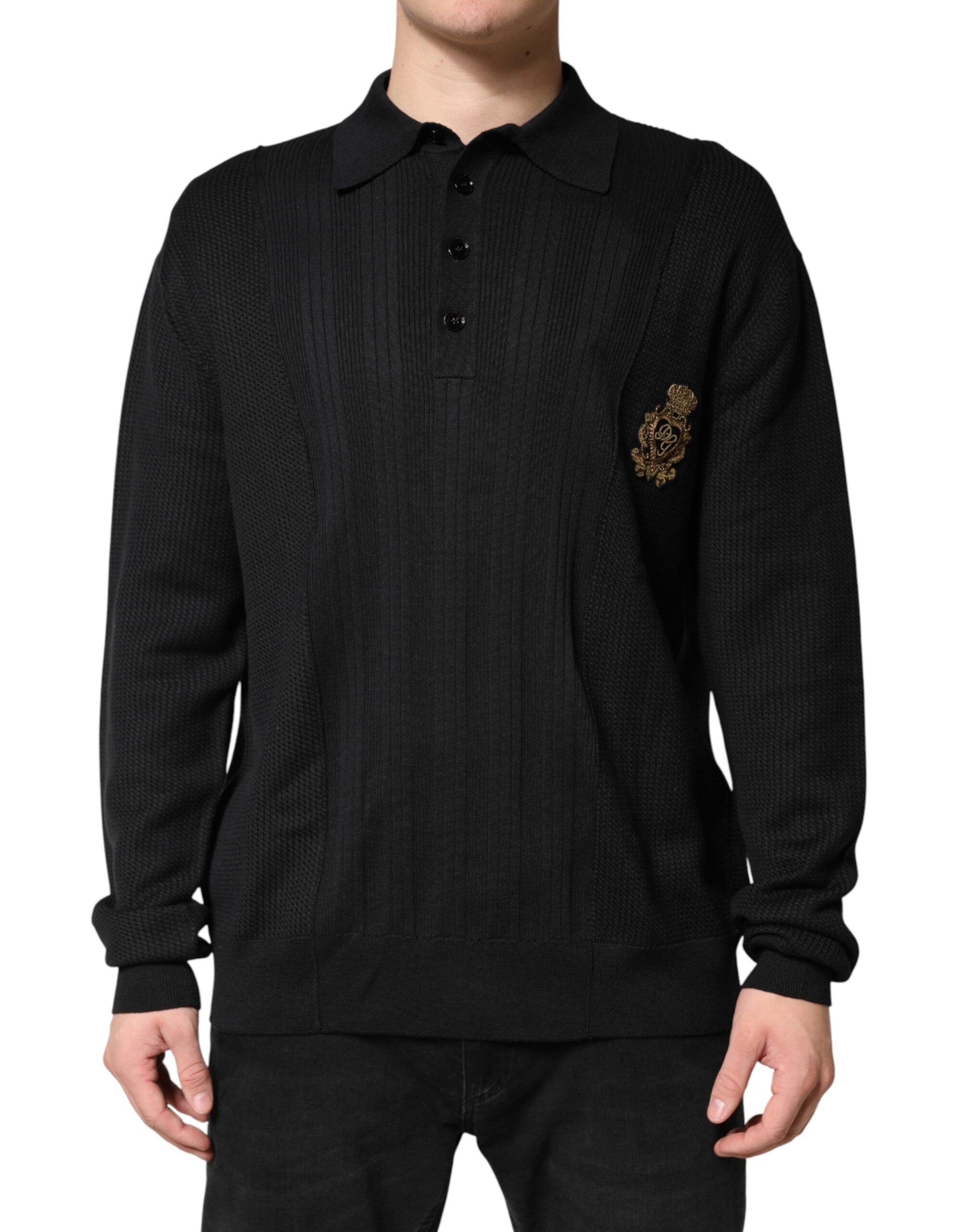 Dolce & Gabbana Men's Black Long-Sleeved Jumper with Crest Detail-2