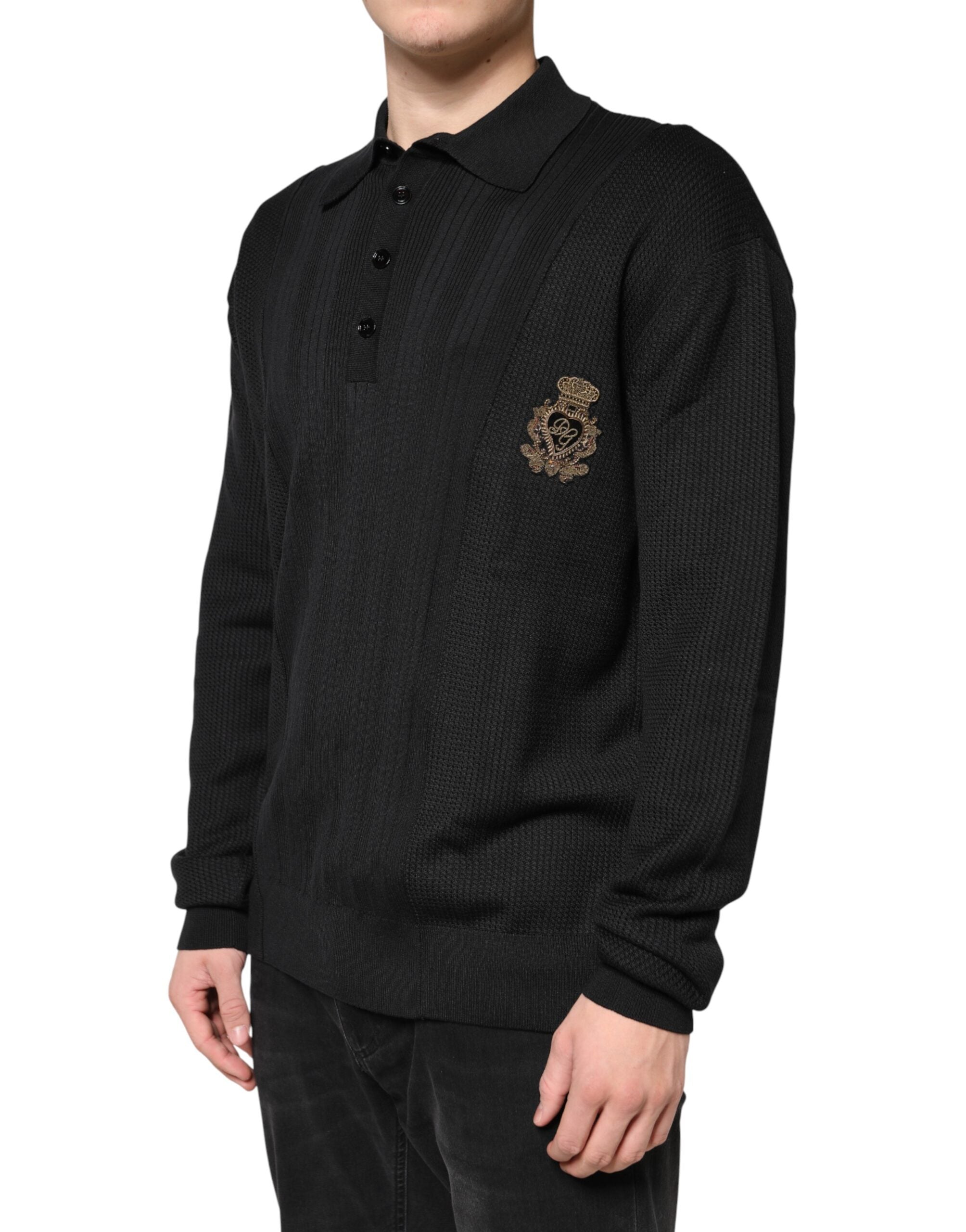 Dolce & Gabbana Men's Black Long-Sleeved Jumper with Crest Detail-3