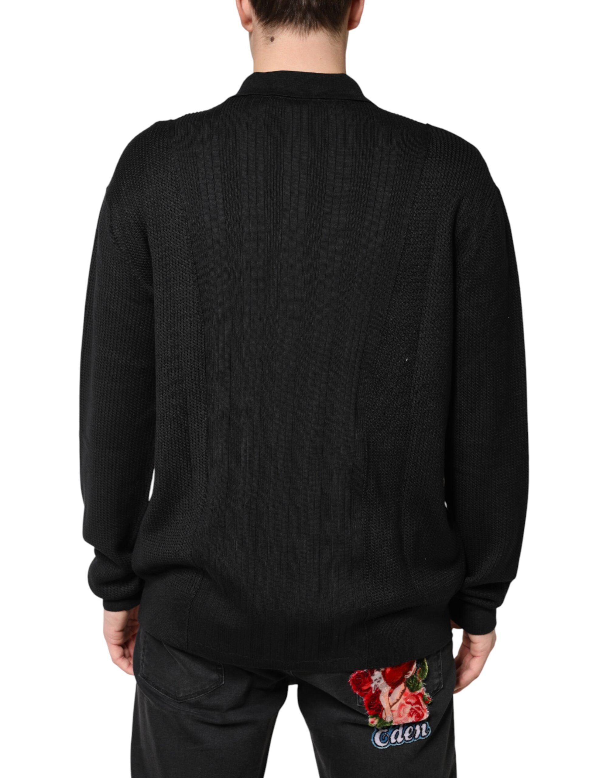 Dolce & Gabbana Men's Black Long-Sleeved Jumper with Crest Detail-4
