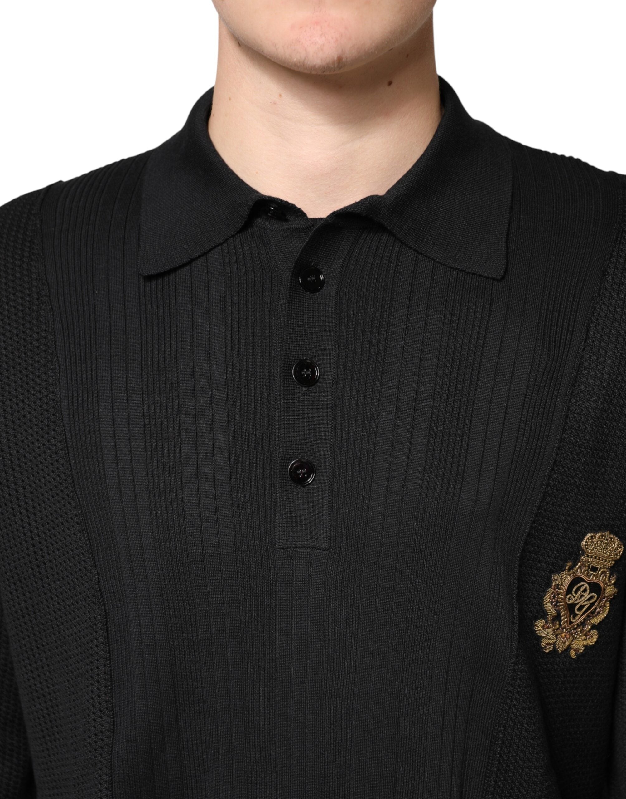 Dolce & Gabbana Men's Black Long-Sleeved Jumper with Crest Detail-5