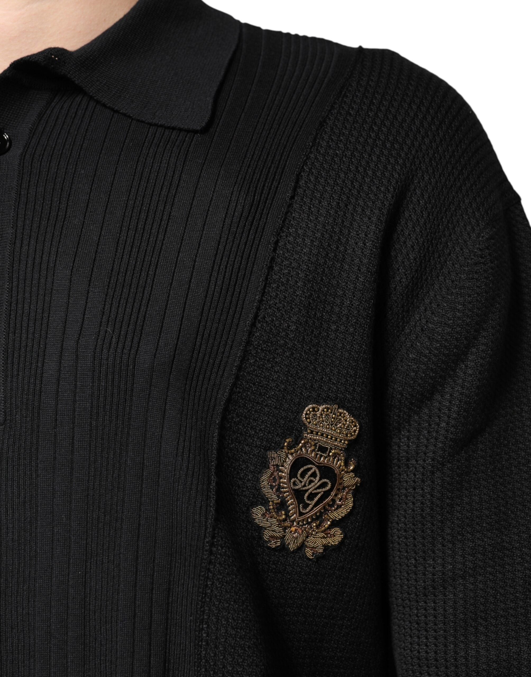 Dolce & Gabbana Men's Black Long-Sleeved Jumper with Crest Detail-6