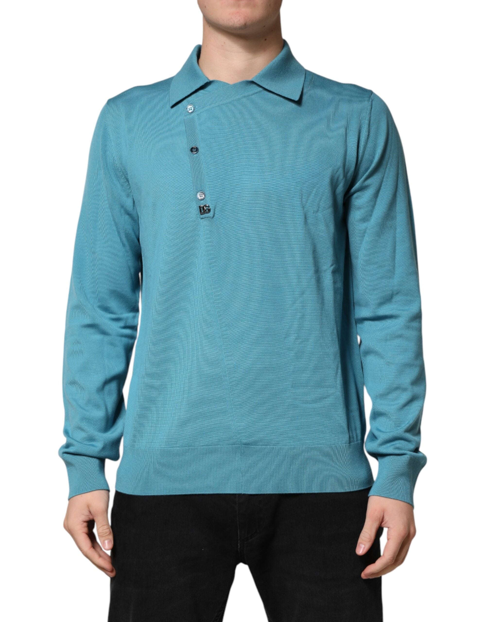 Dolce & Gabbana Teal Wool Collared Polo Pullover Sweater-2
