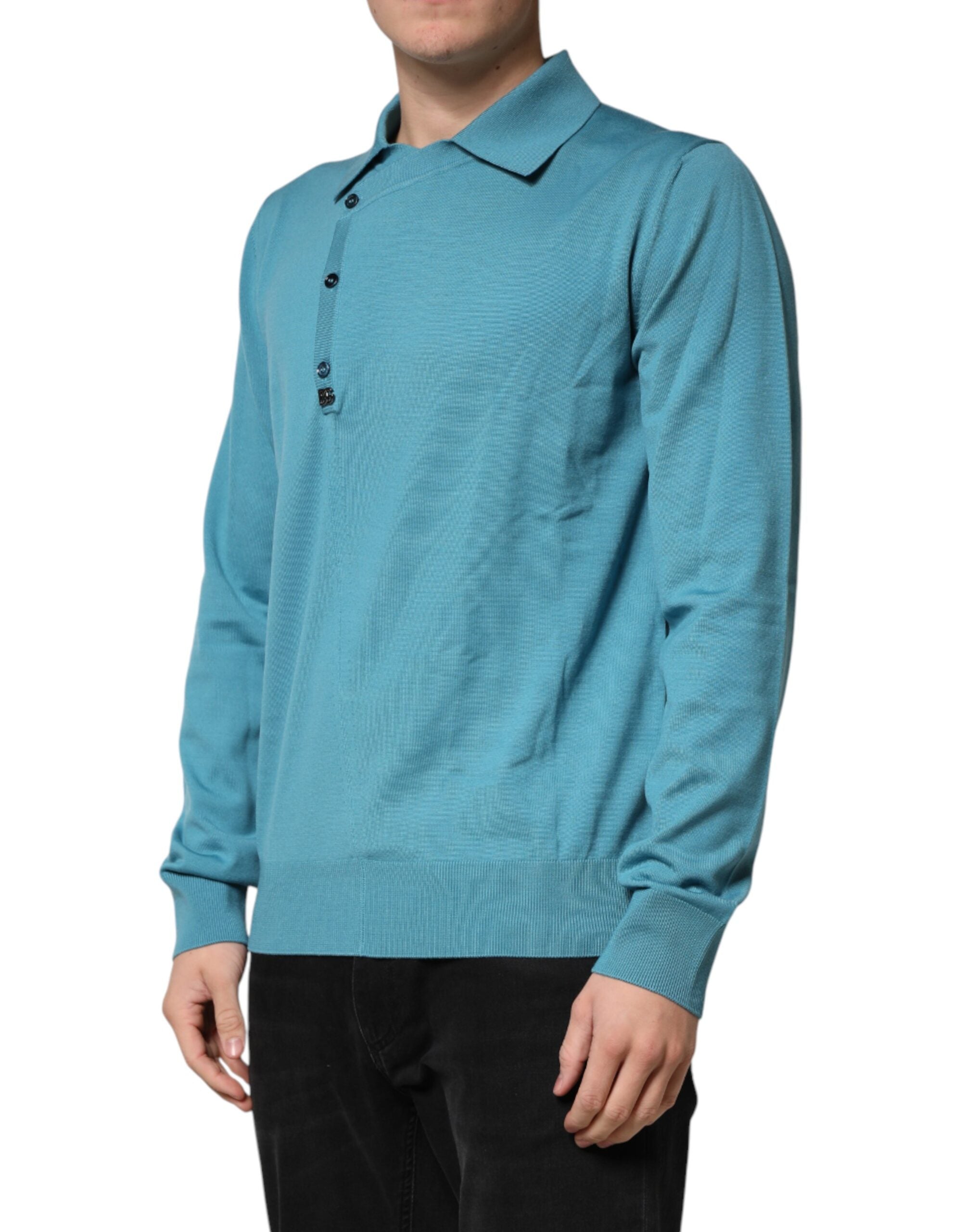 Dolce & Gabbana Teal Wool Collared Polo Pullover Sweater-3