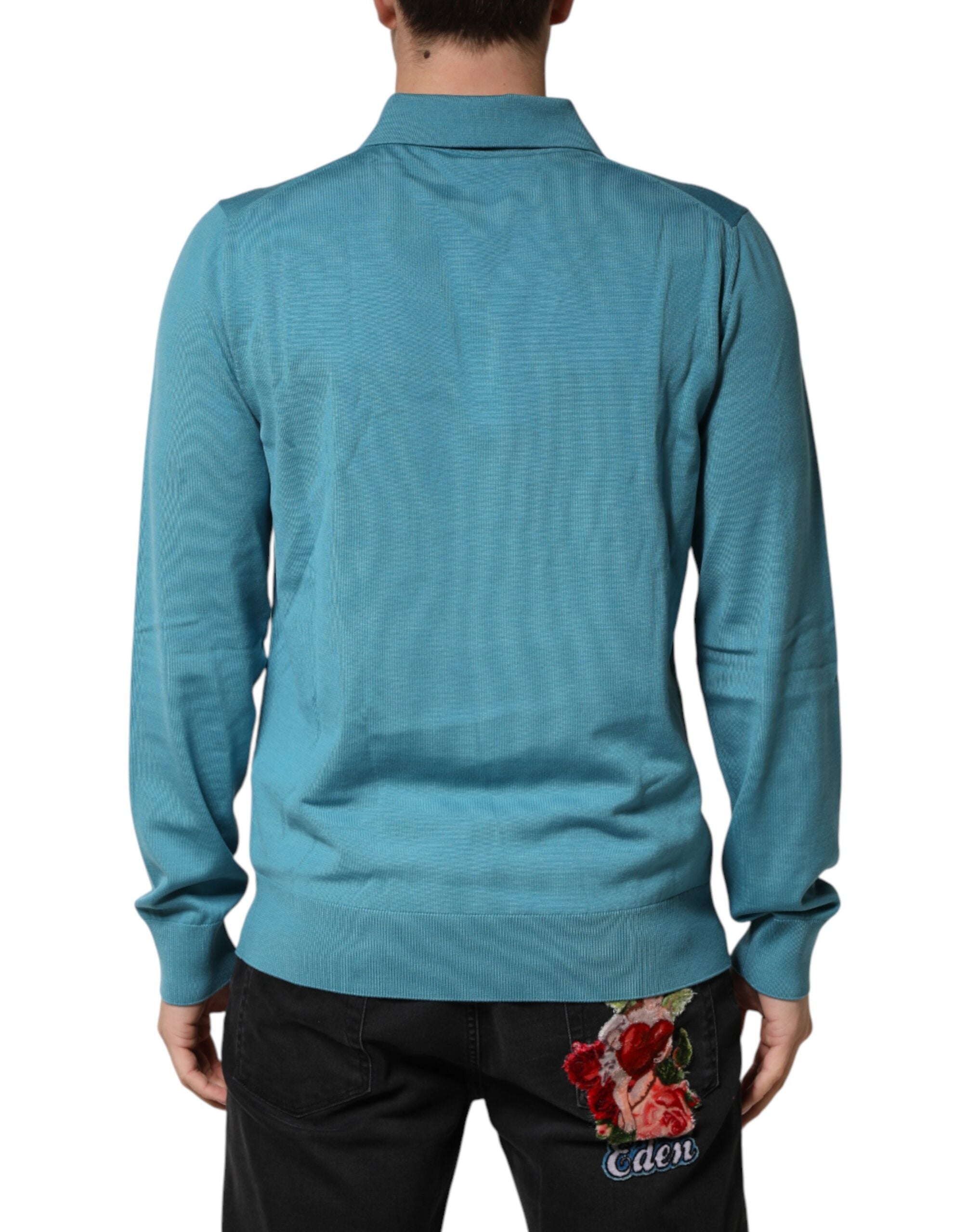 Dolce & Gabbana Teal Wool Collared Polo Pullover Sweater-4