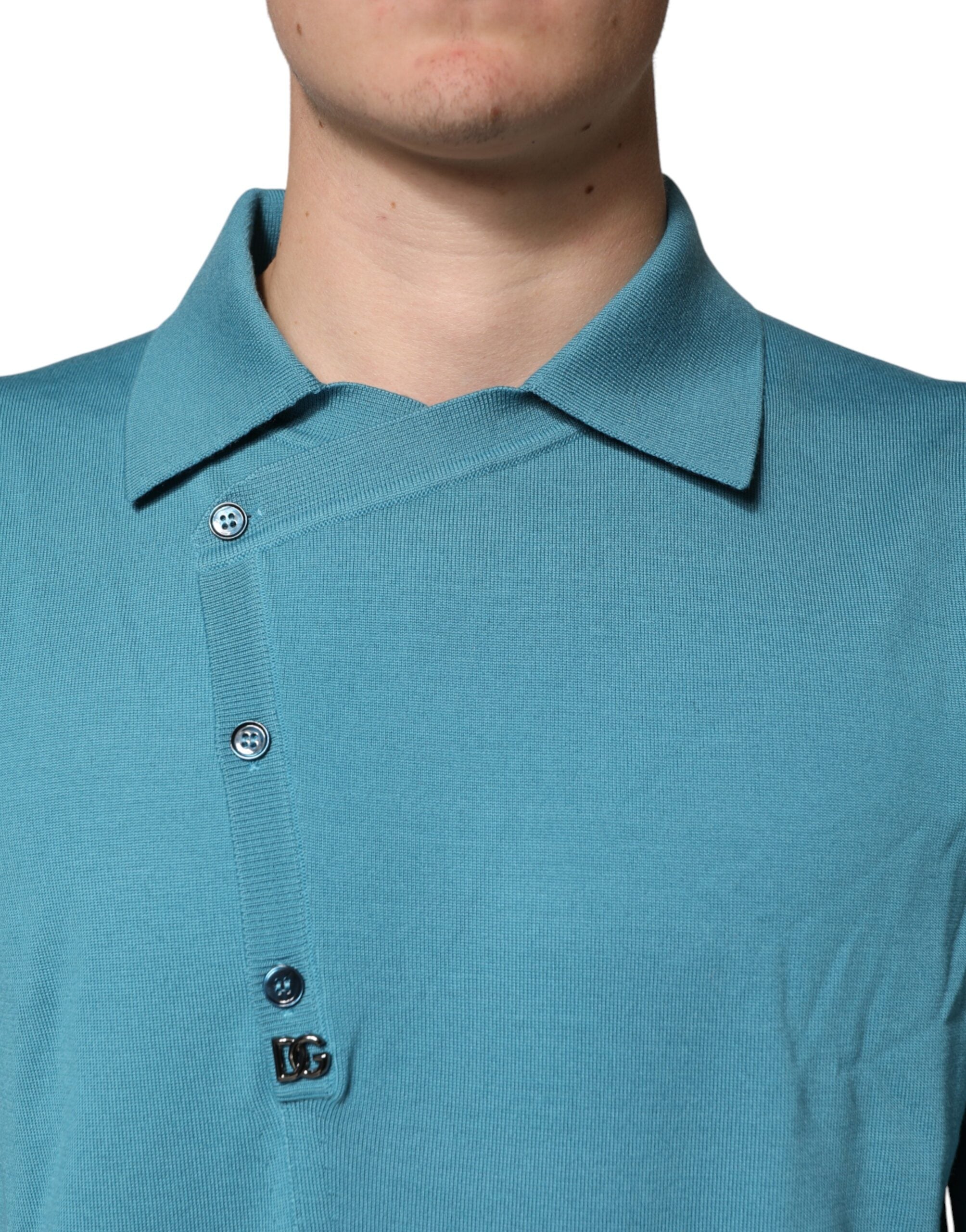 Dolce & Gabbana Teal Wool Collared Polo Pullover Sweater-5