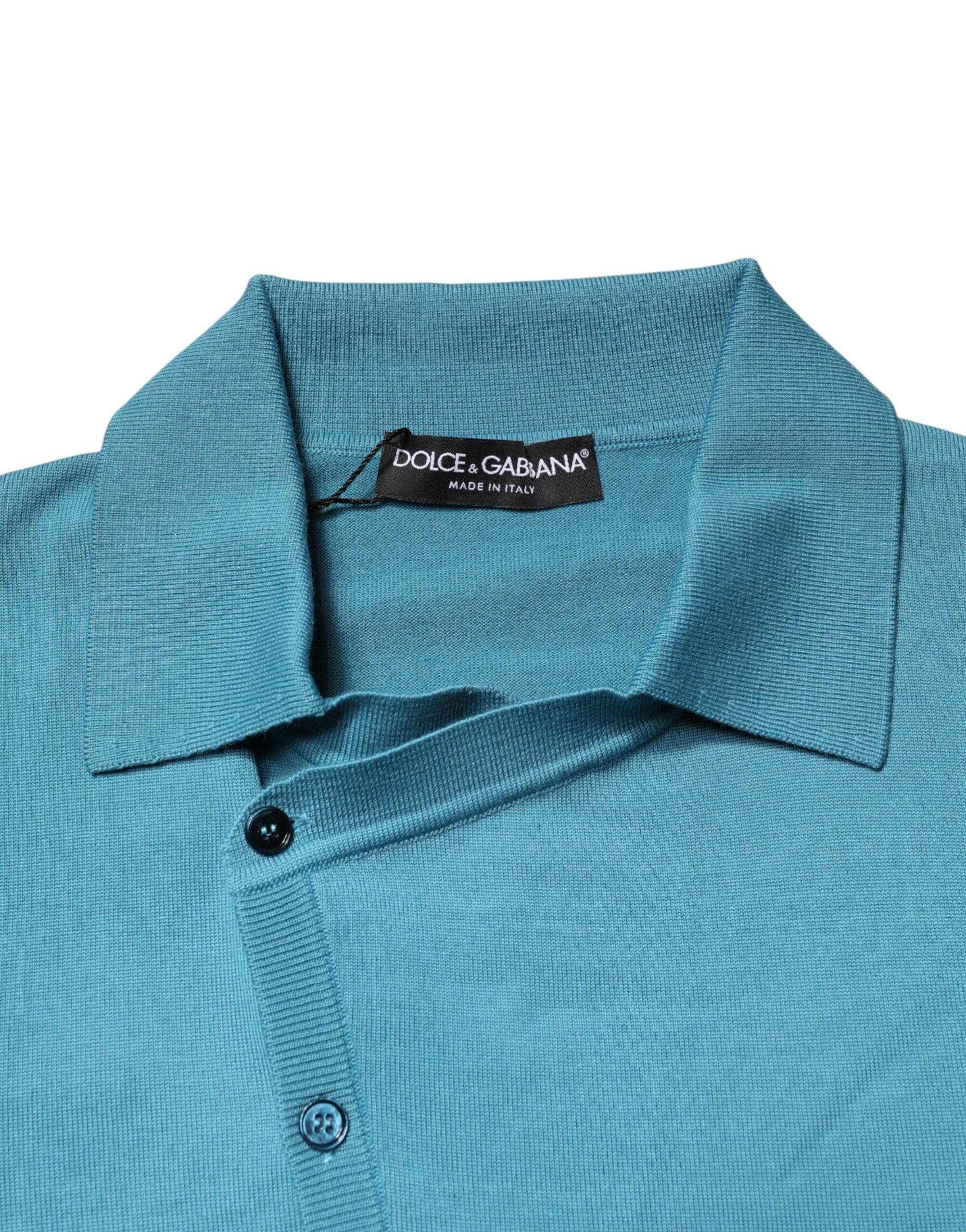 Dolce & Gabbana Teal Wool Collared Polo Pullover Sweater-7