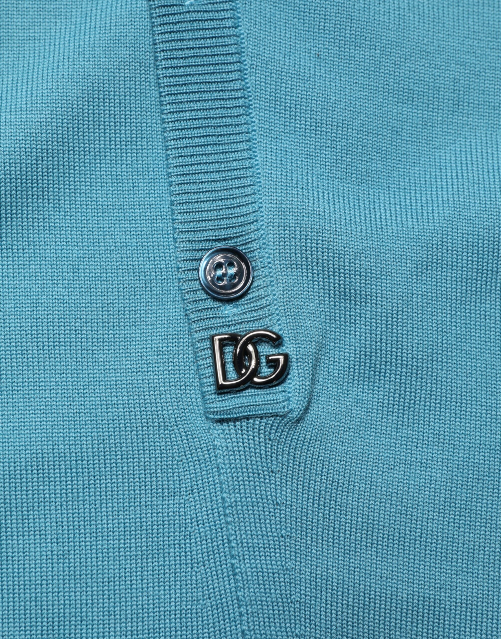 Dolce & Gabbana Teal Wool Collared Polo Pullover Sweater-8