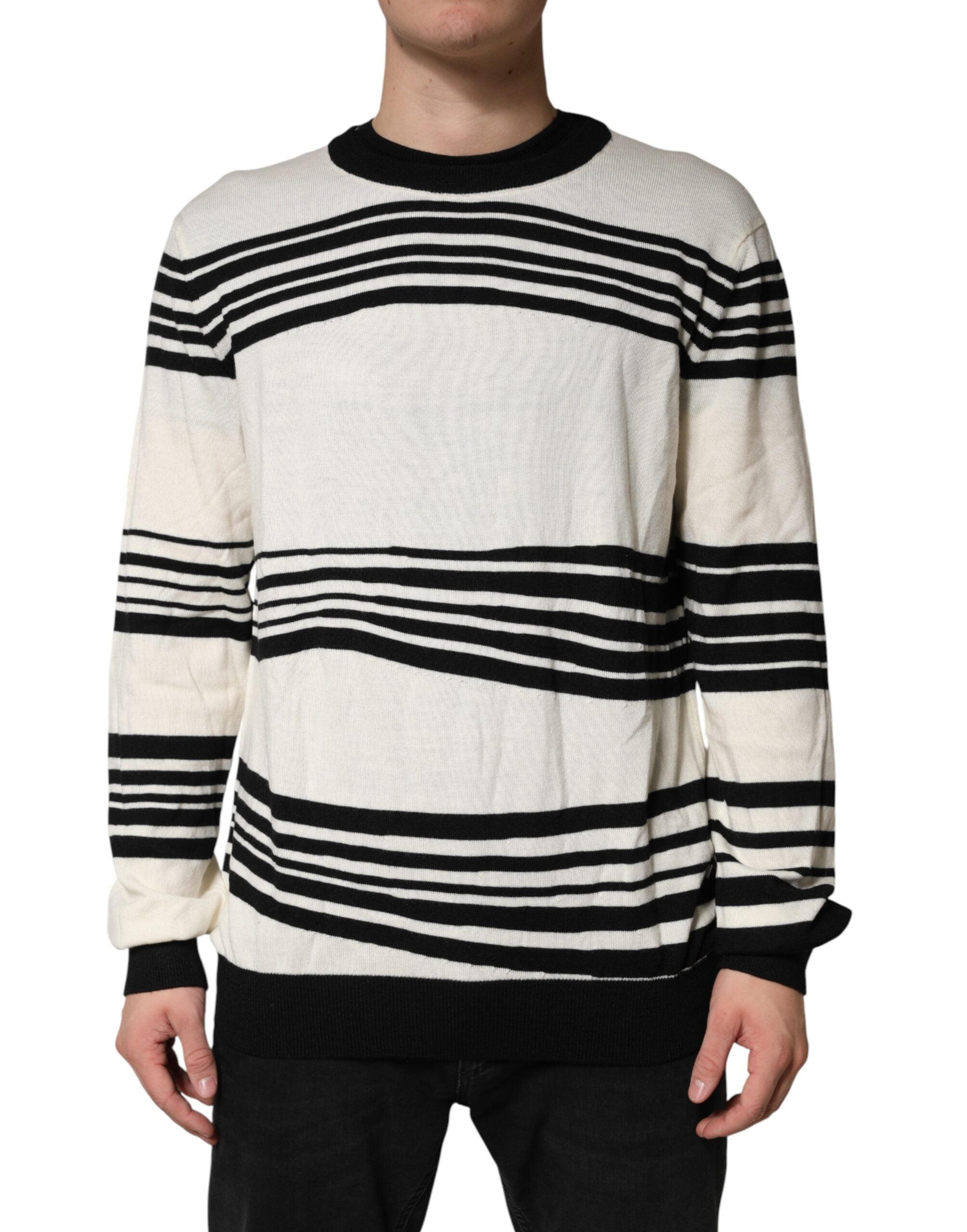 Dolce & Gabbana Pullover-Pullover mit schwarzem und weißem Streifenmuster und Rundhalsausschnitt-2