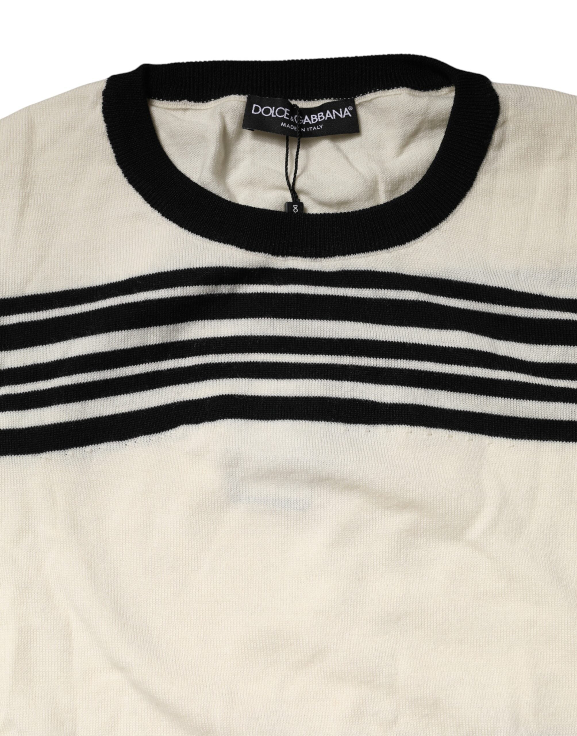 Dolce & Gabbana Pullover-Pullover mit schwarzem und weißem Streifenmuster und Rundhalsausschnitt-7