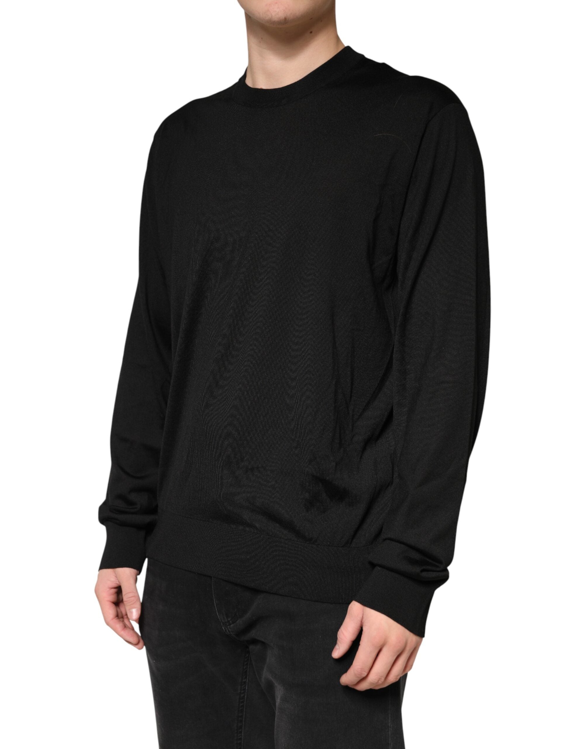 Dolce & Gabbana Men's Black Silk Crew-Neck Sweater-3