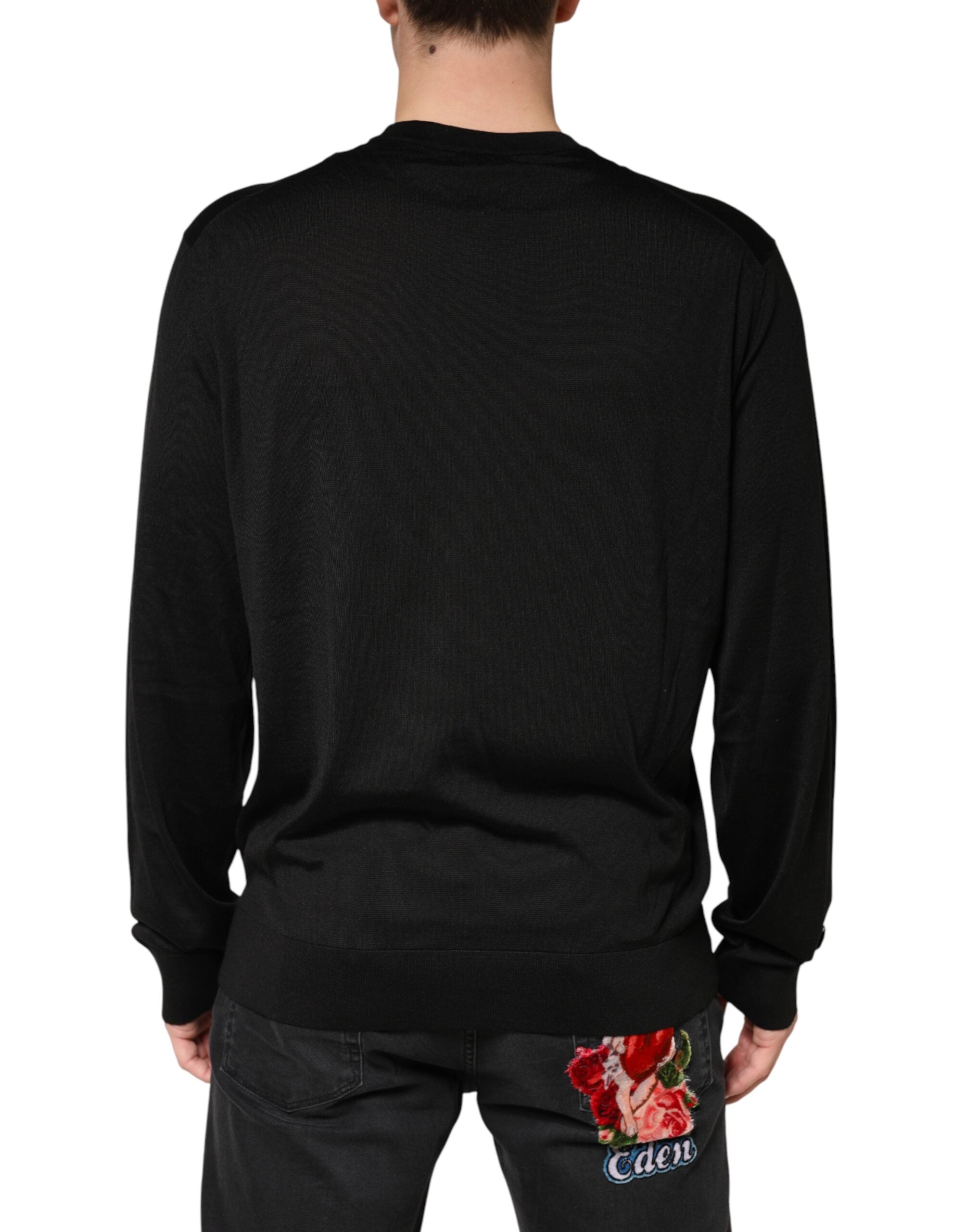 Dolce & Gabbana Men's Black Silk Crew-Neck Sweater-4