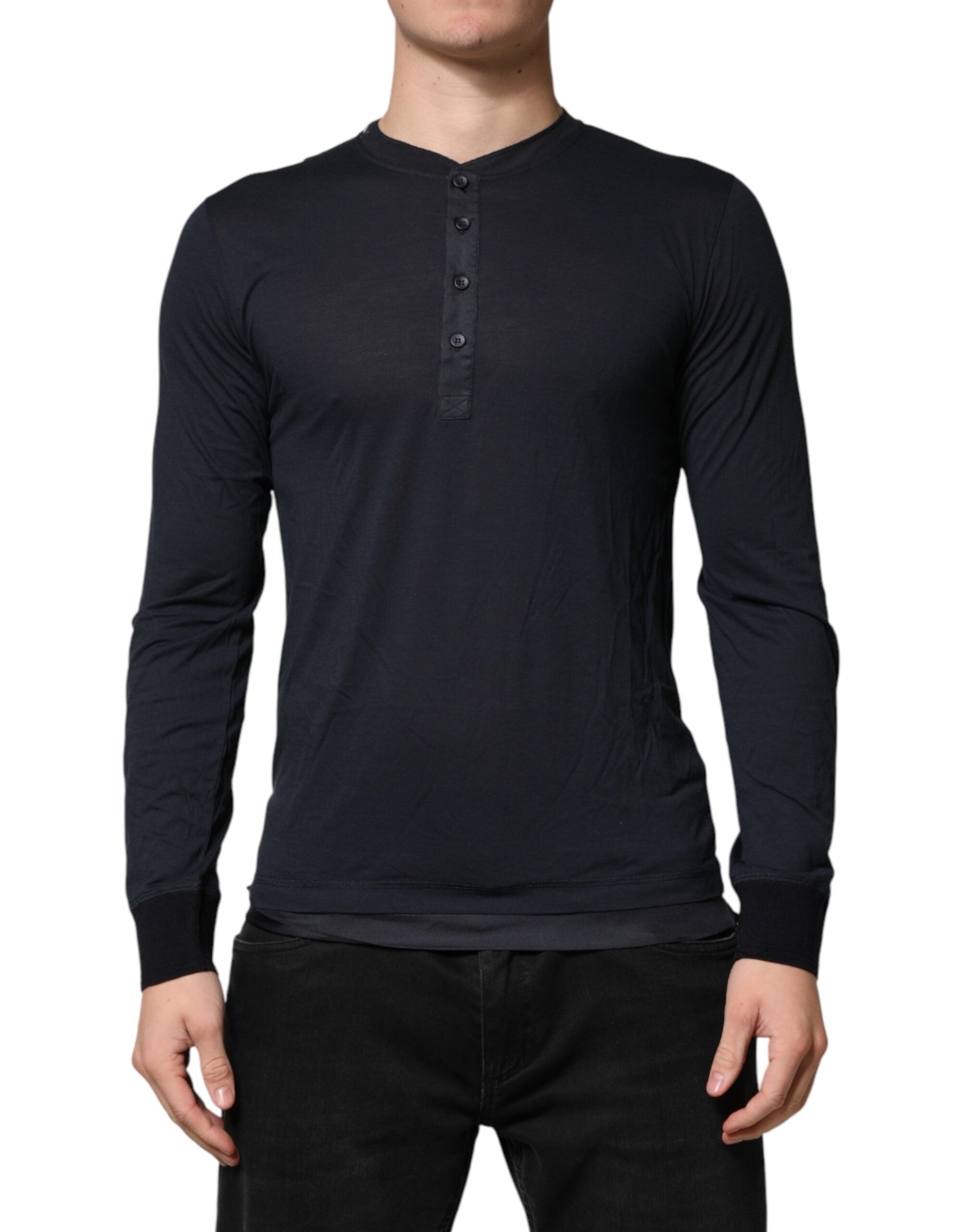 Dolce & Gabbana Dunkelblaues Baumwoll-Henley-Langarmshirt-2
