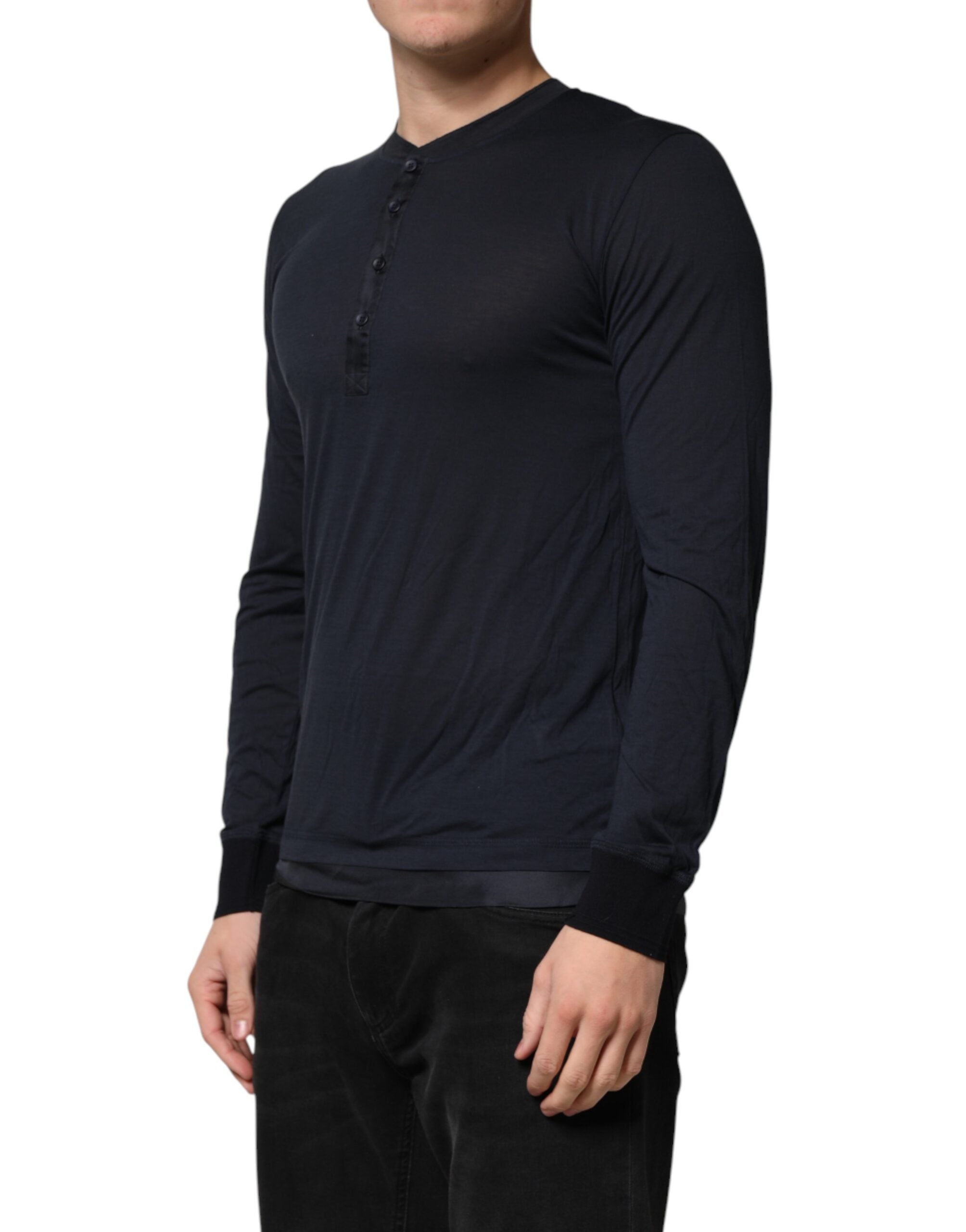 Dolce & Gabbana Dunkelblaues Baumwoll-Henley-Langarmshirt-3
