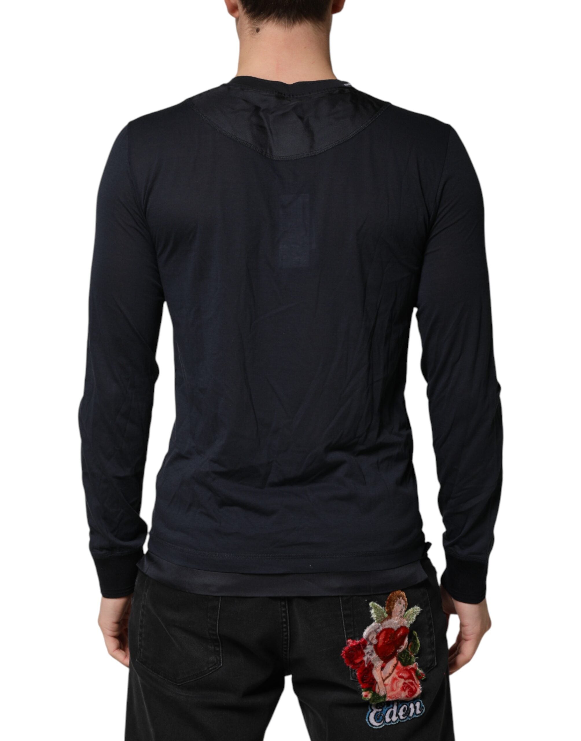 Dolce & Gabbana Dunkelblaues Baumwoll-Henley-Langarmshirt-4