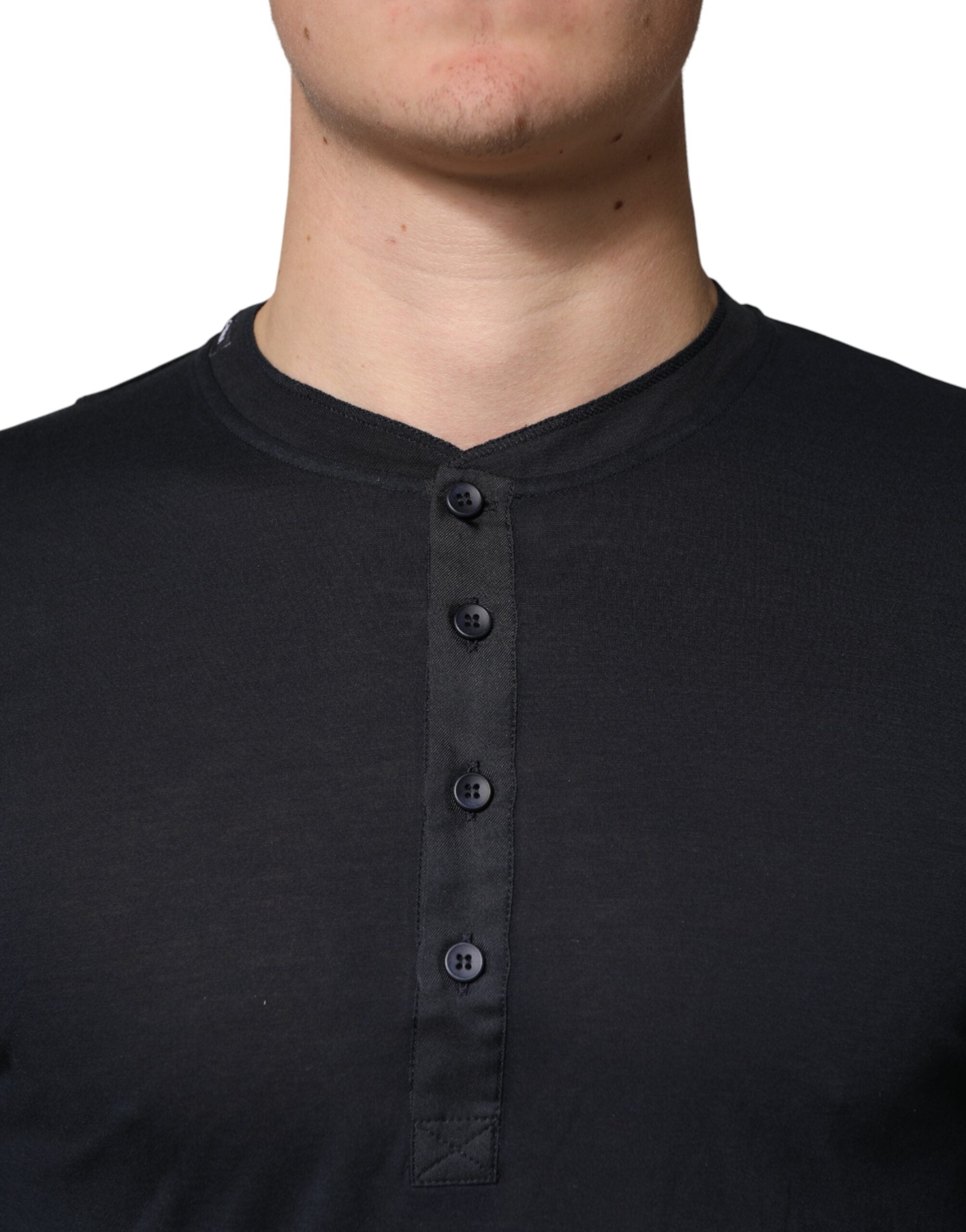 Dolce & Gabbana Dunkelblaues Baumwoll-Henley-Langarmshirt-5