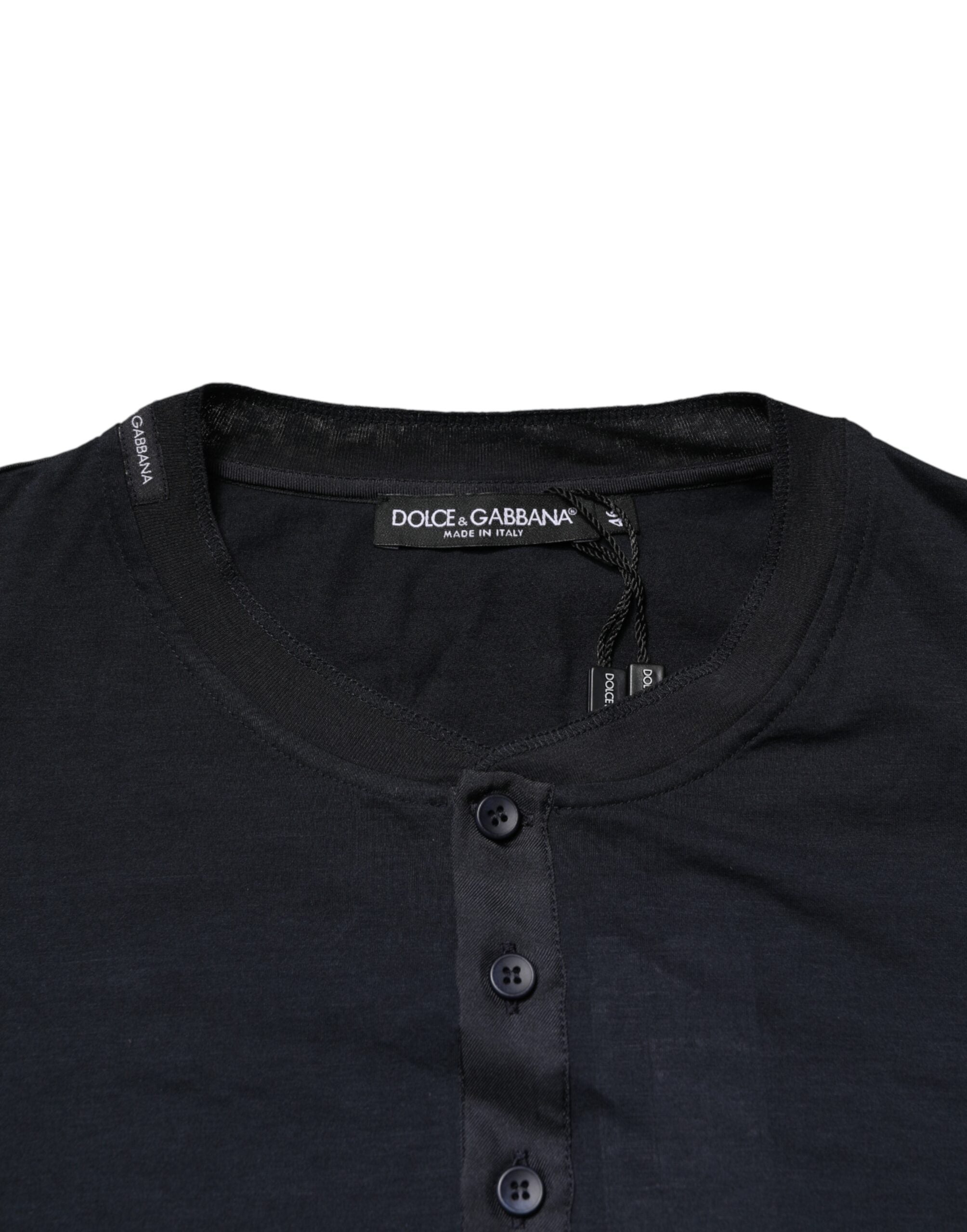 Dolce & Gabbana Dunkelblaues Baumwoll-Henley-Langarmshirt-7
