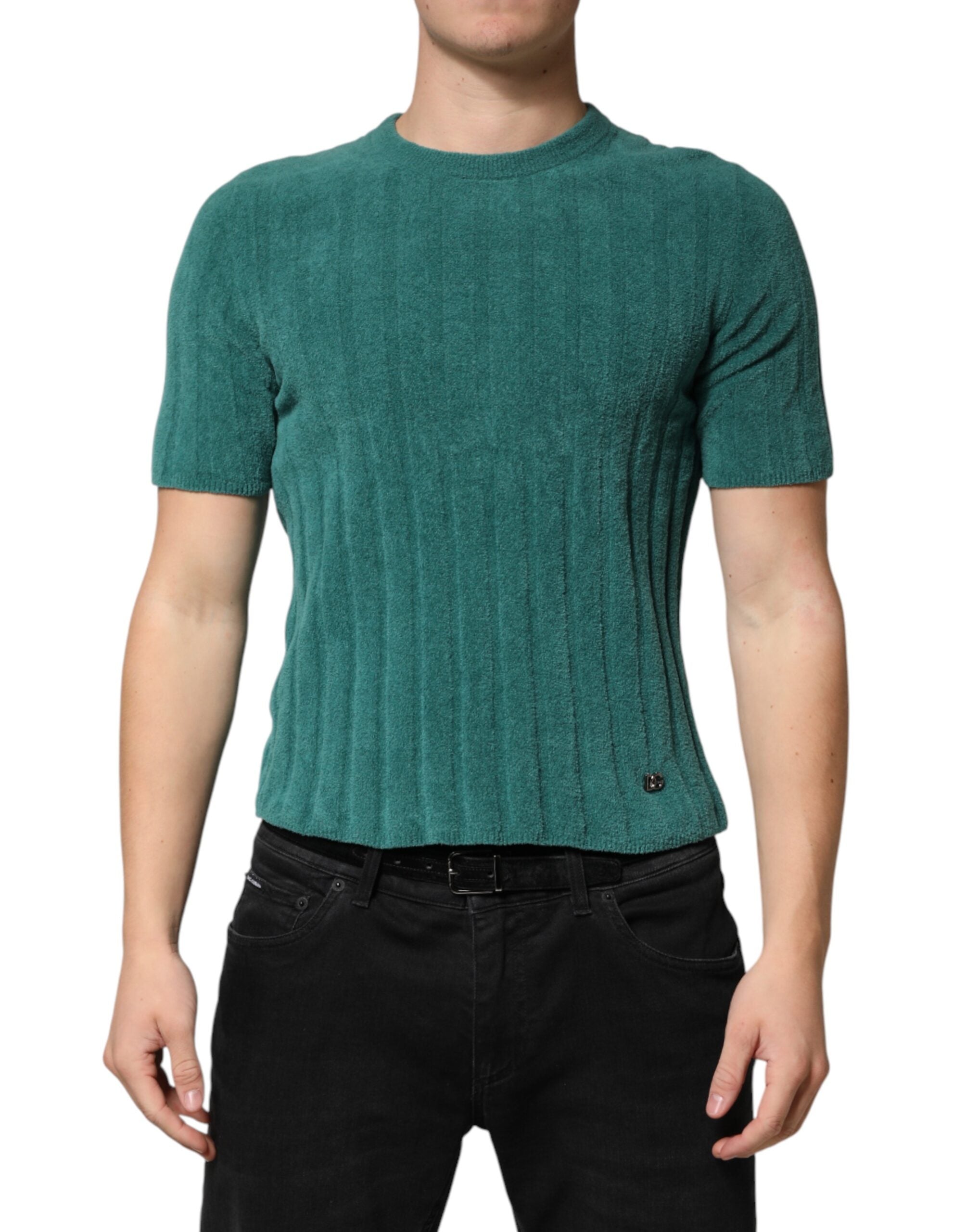 Dolce & Gabbana Men's Dark Green Crew Neck Cotton Blend T-Shirt