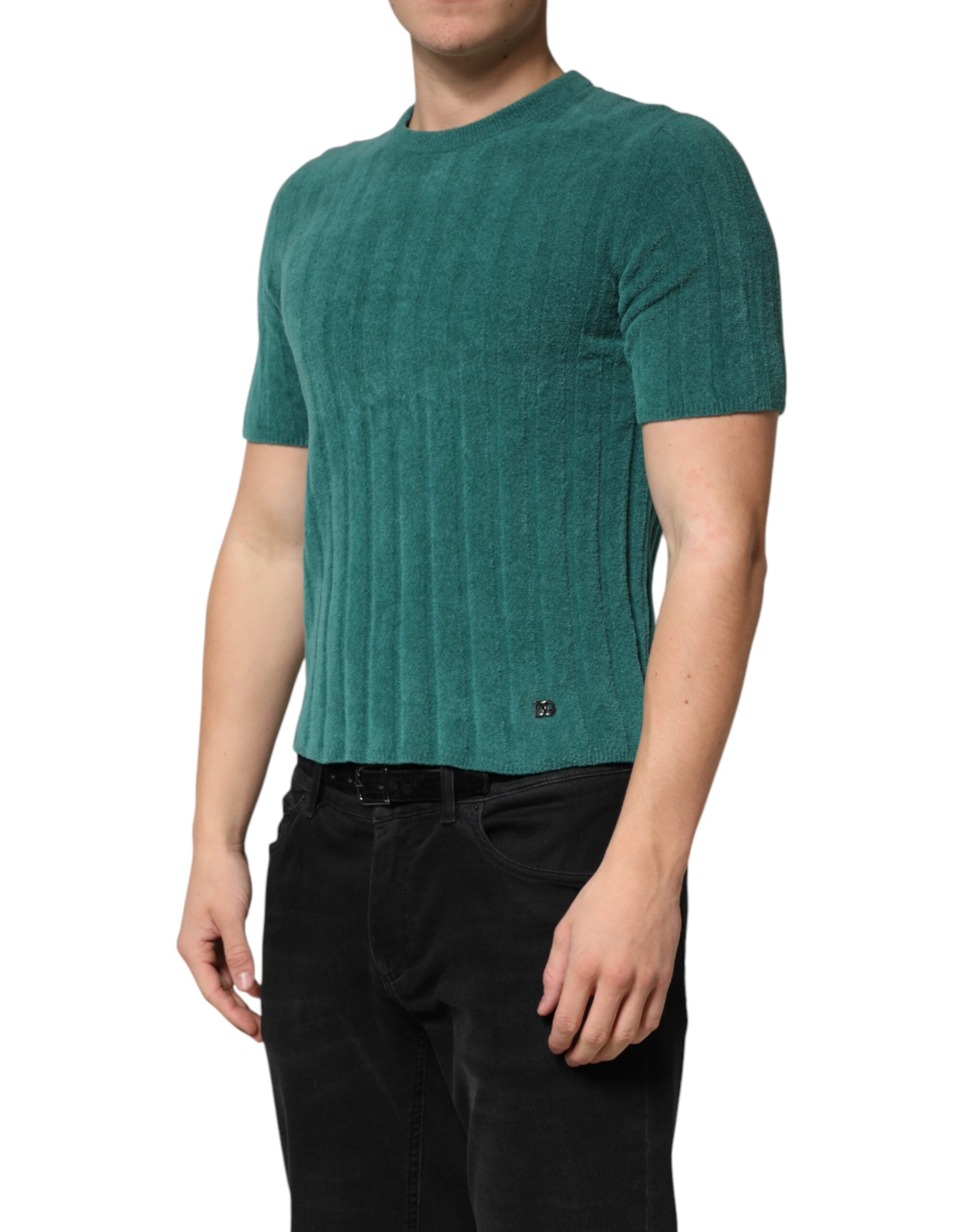 Dolce & Gabbana Men's Dark Green Crew Neck Cotton Blend T-Shirt-3