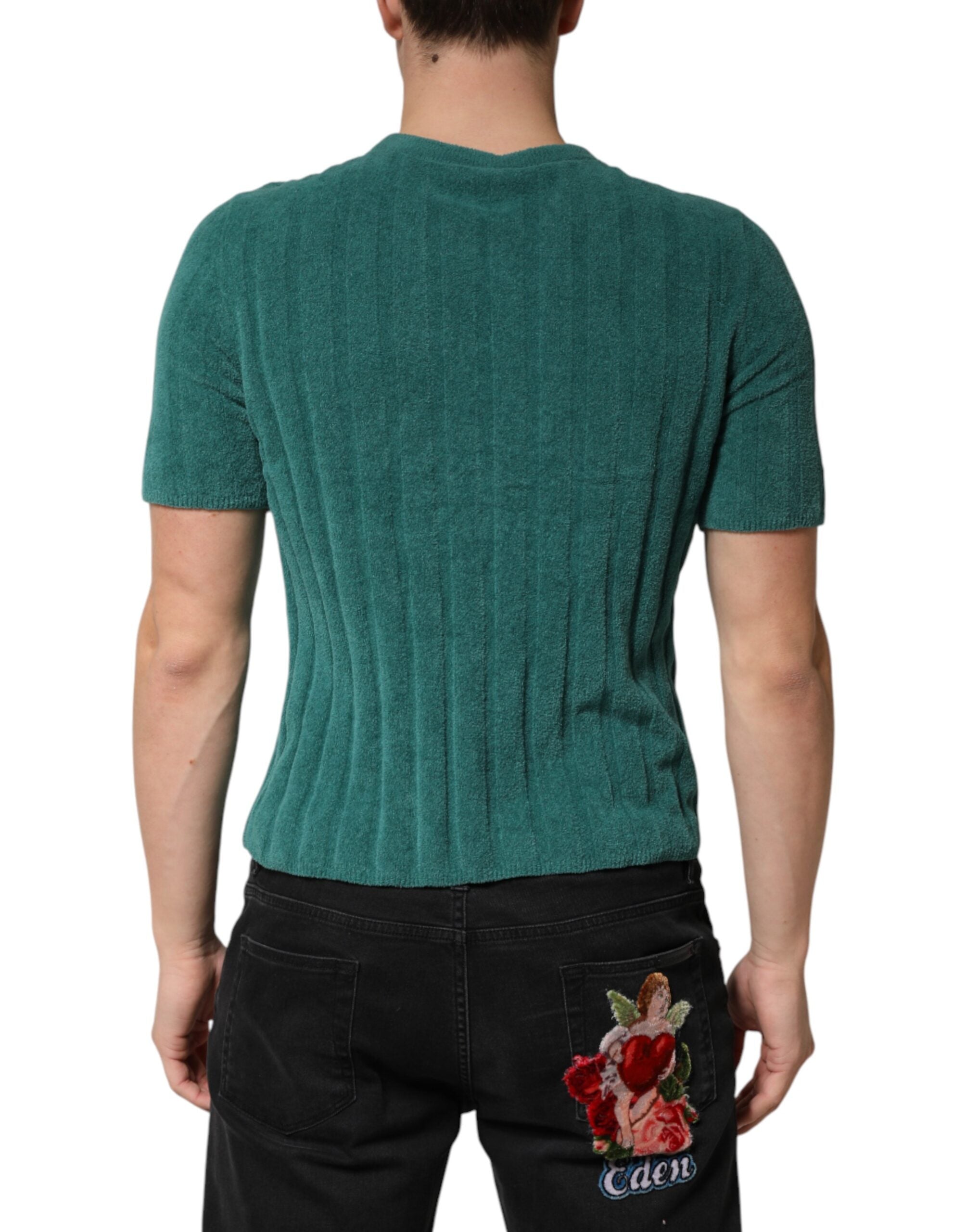 Dolce & Gabbana Men's Dark Green Crew Neck Cotton Blend T-Shirt-4