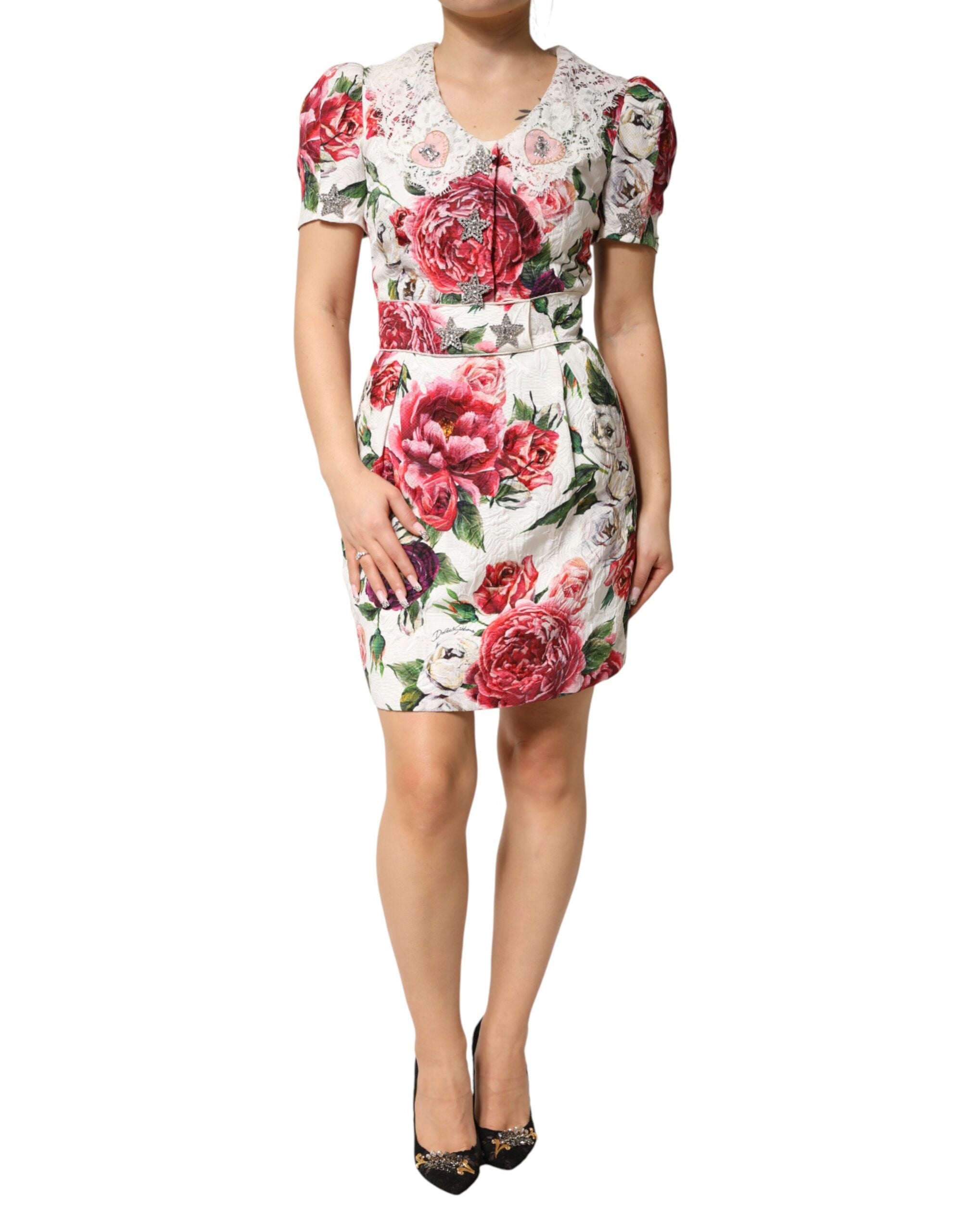 Dolce & Gabbana White Floral Embroidered Cady Mini Dress