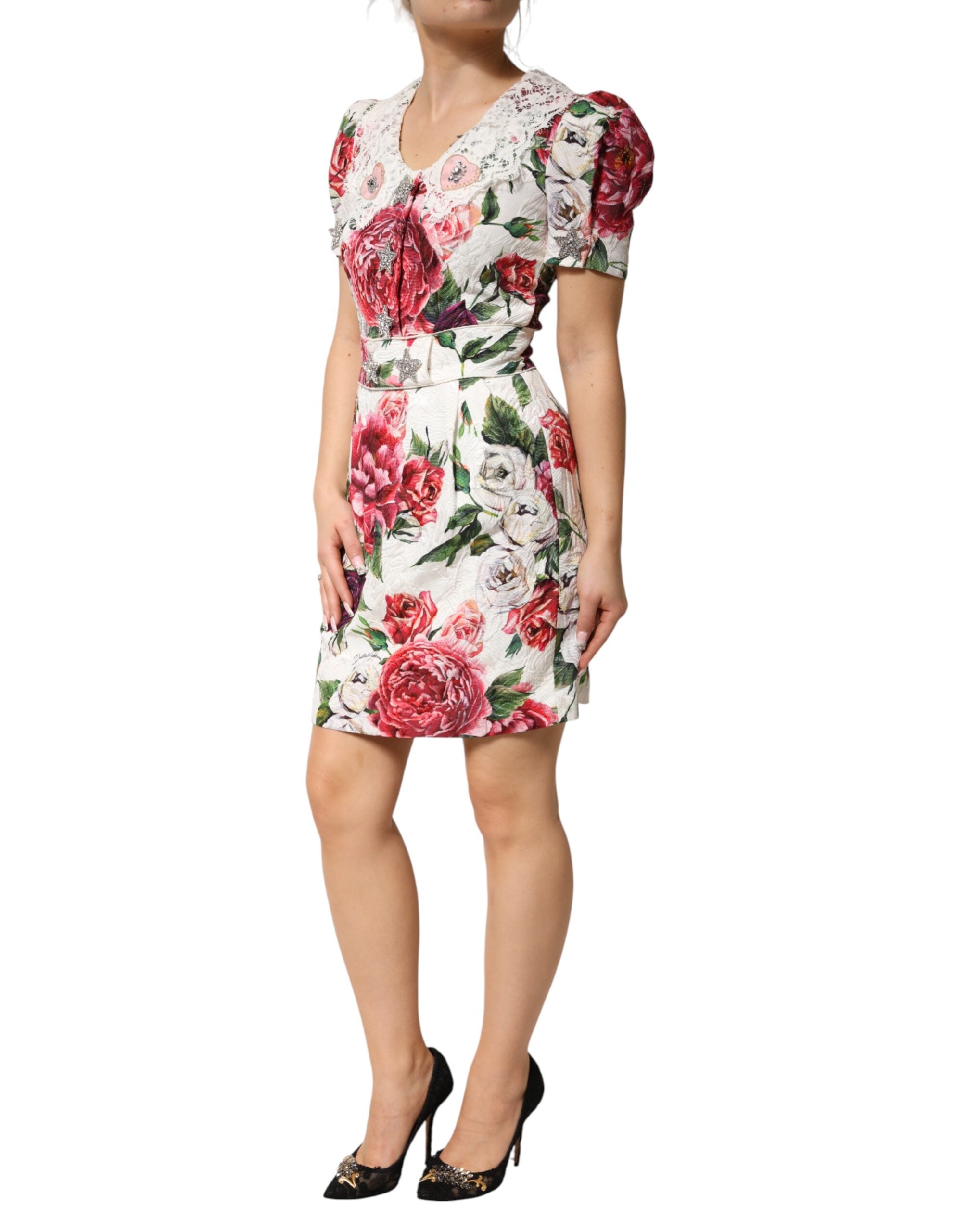 Dolce & Gabbana White Floral Embroidered Cady Mini Dress-3