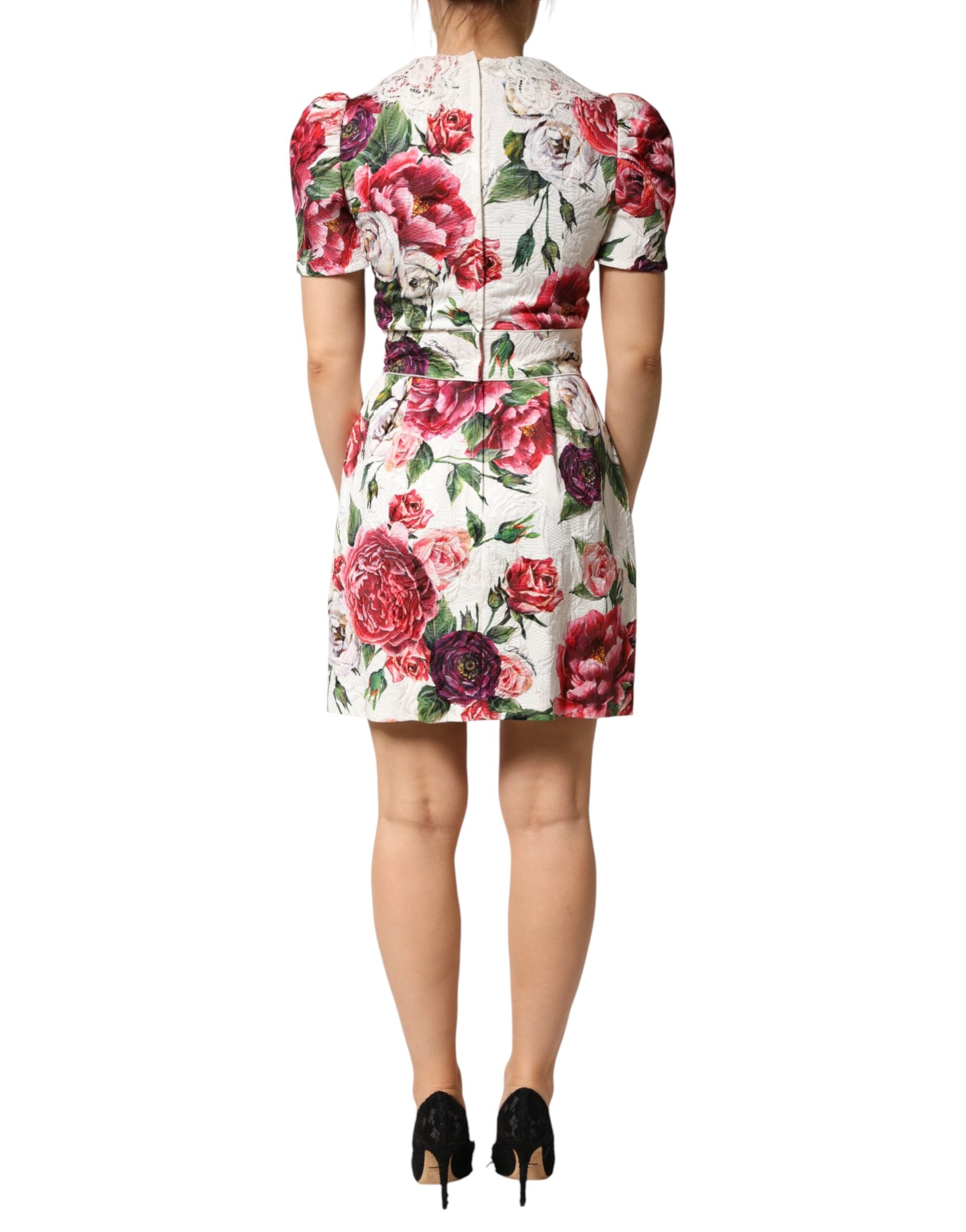 Dolce & Gabbana White Floral Embroidered Cady Mini Dress-4
