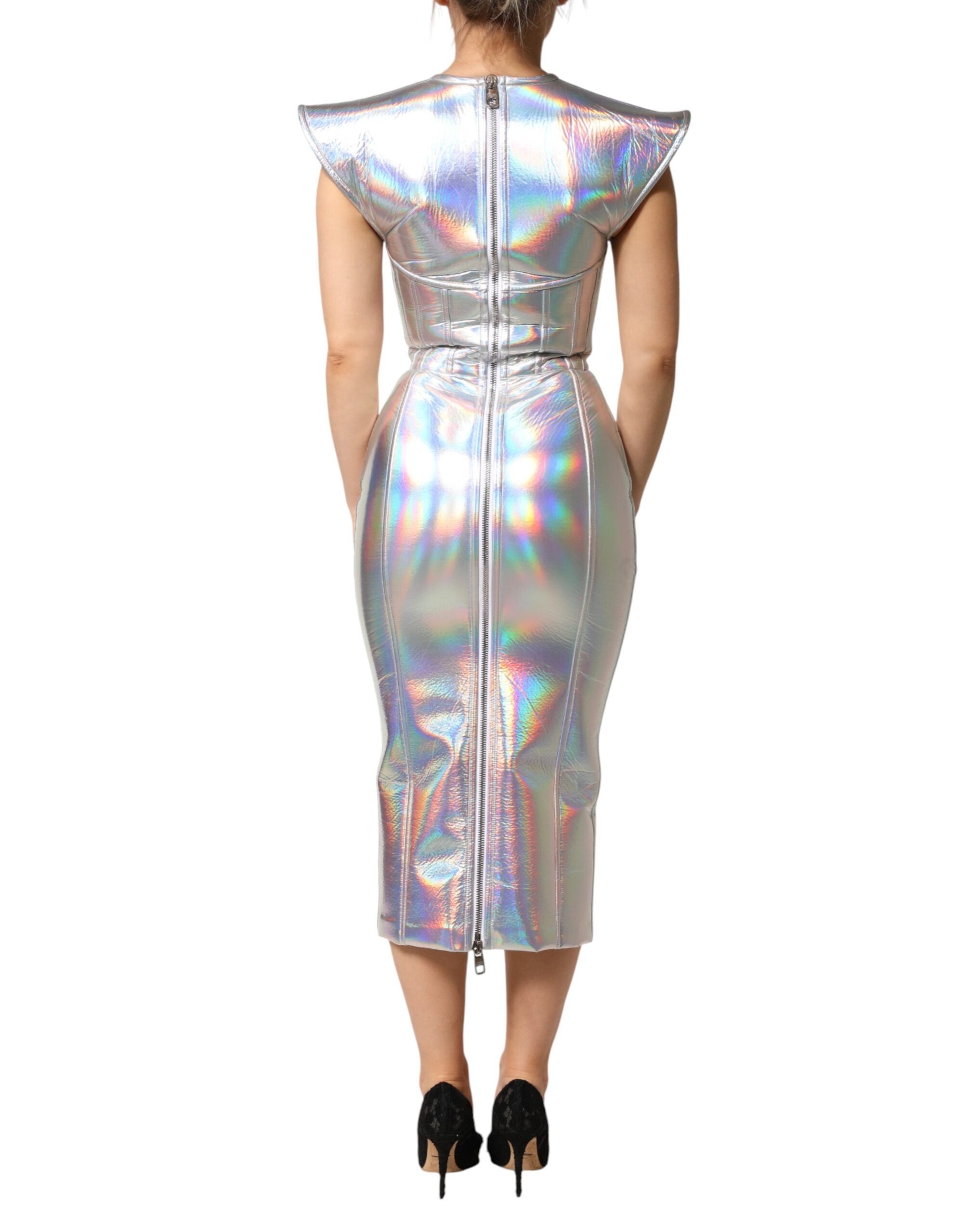 Dolce & Gabbana Silber schillerndes Bodycon Etui-Midikleid-4