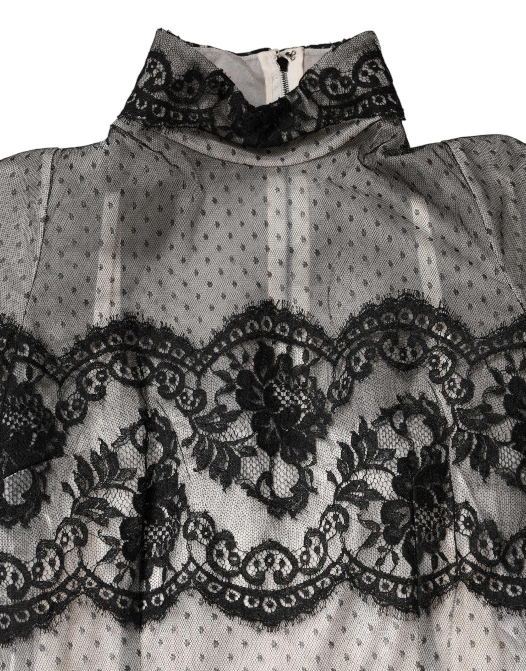 Dolce & Gabbana Black Silk-Blend Maxi Dress with Black and White Lace-4