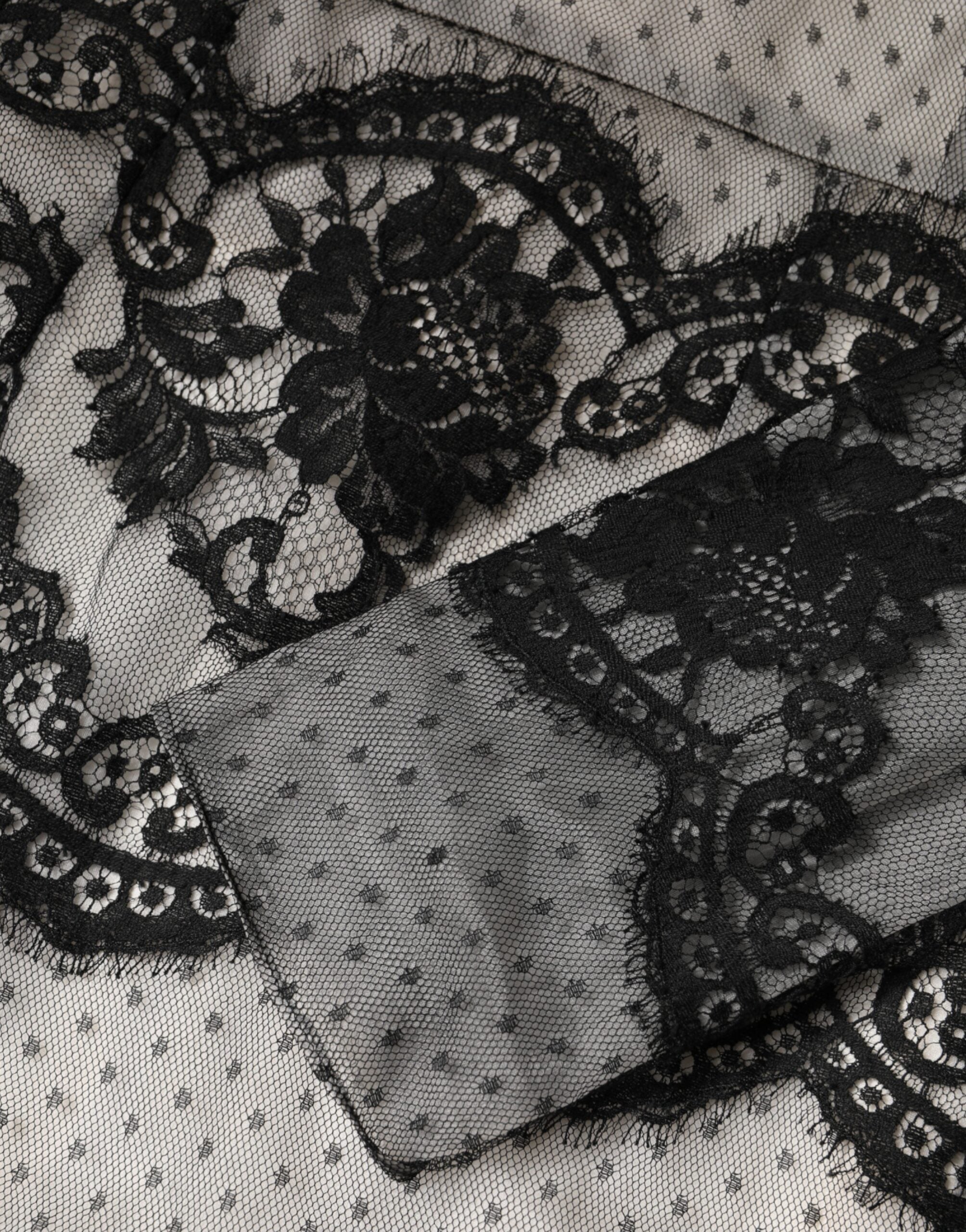 Dolce & Gabbana Black Silk-Blend Maxi Dress with Black and White Lace-5