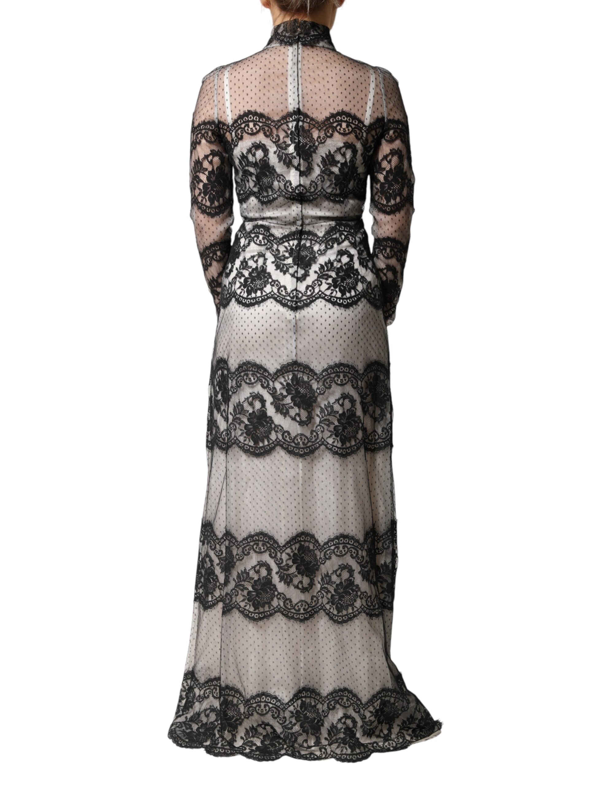 Dolce & Gabbana Black Silk-Blend Maxi Dress with Black and White Lace-6