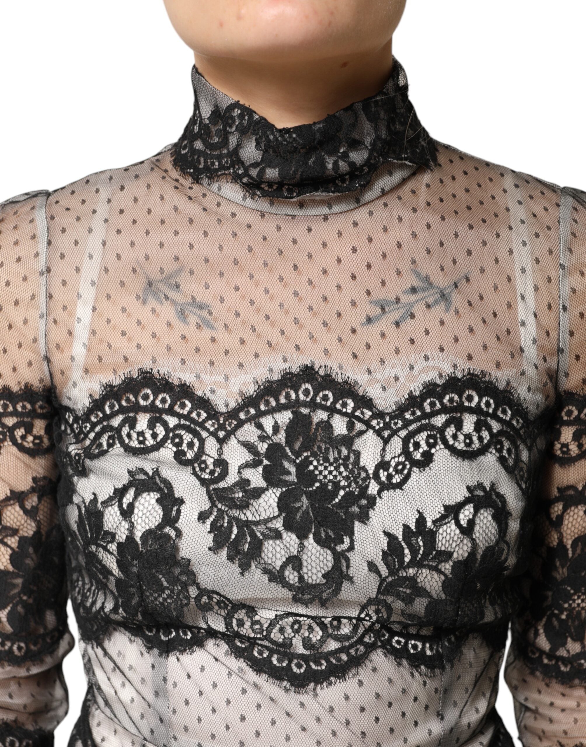 Dolce & Gabbana Black Silk-Blend Maxi Dress with Black and White Lace-7