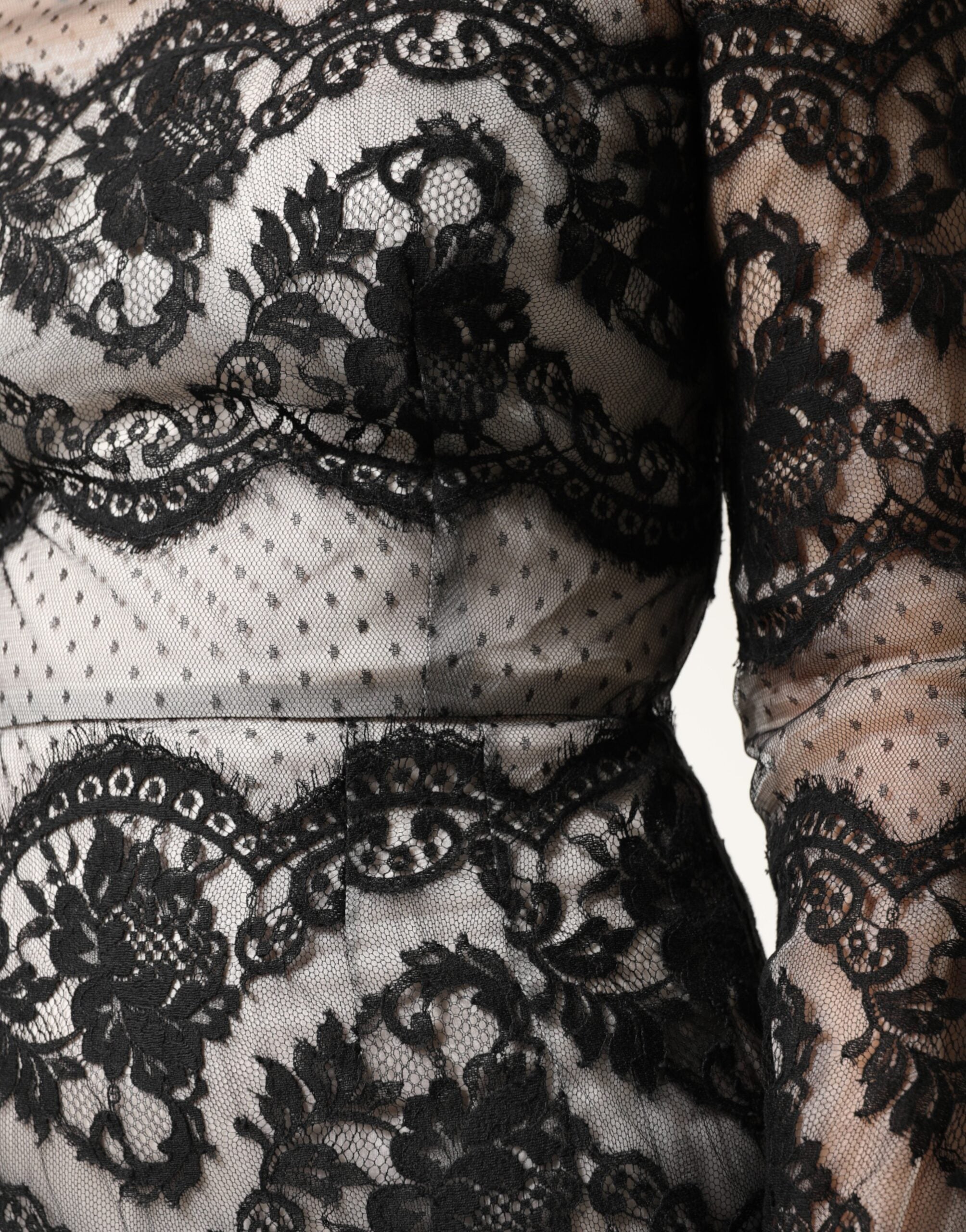 Dolce & Gabbana Black Silk-Blend Maxi Dress with Black and White Lace-8