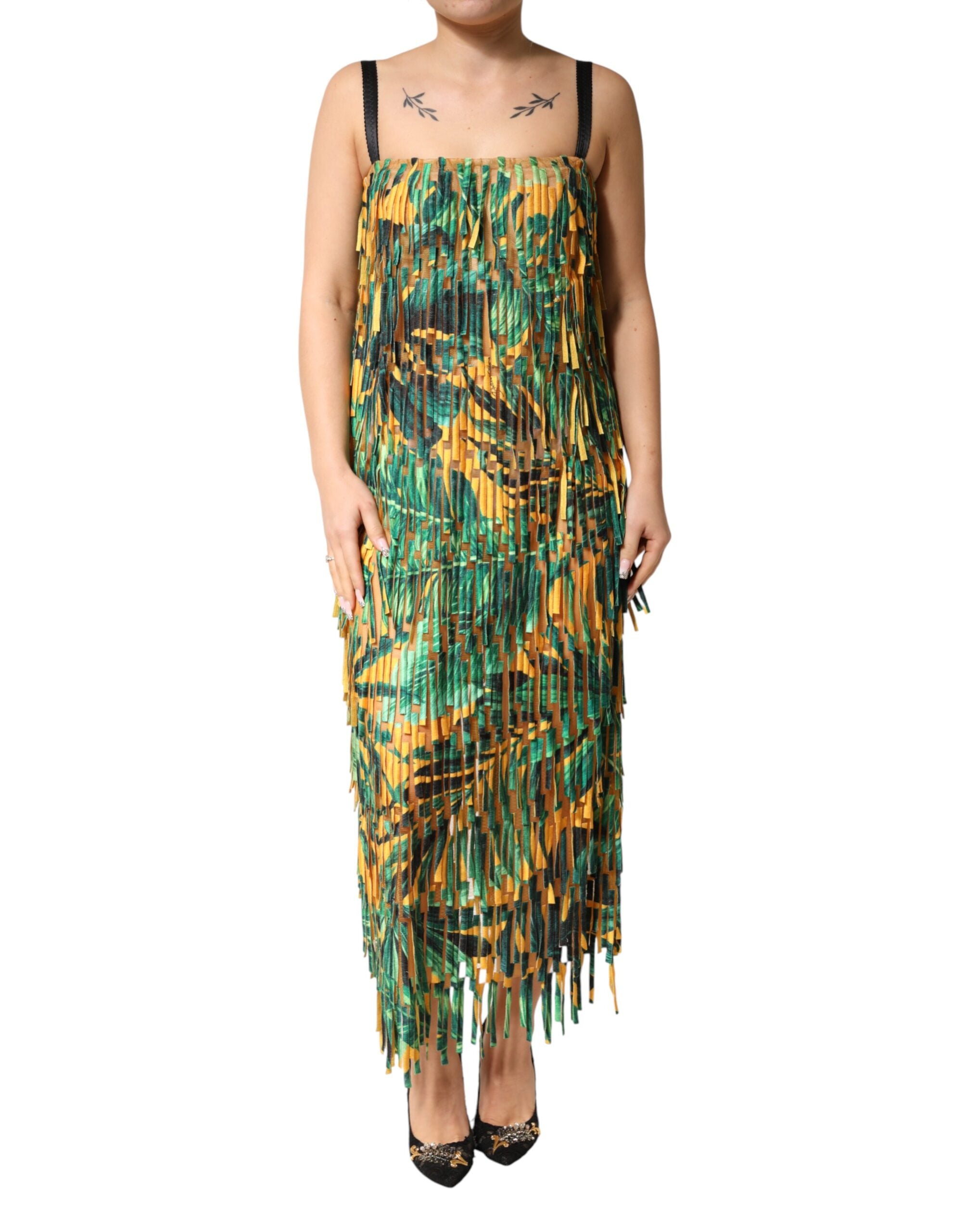 Dolce & Gabbana Maxikleid mit tropischem Print und Fransen in Multicolor-2