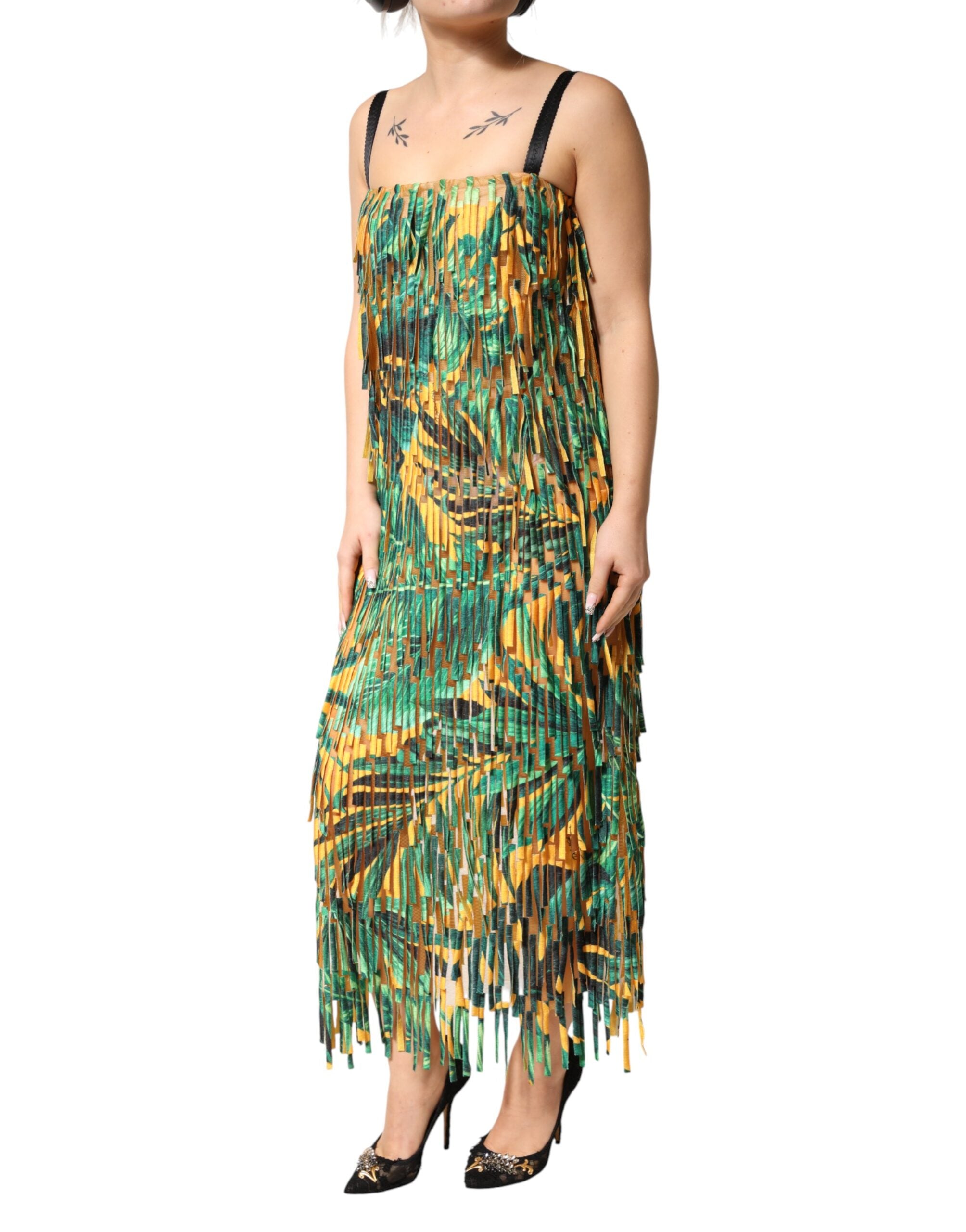 Dolce & Gabbana Maxikleid mit tropischem Print und Fransen in Multicolor-3