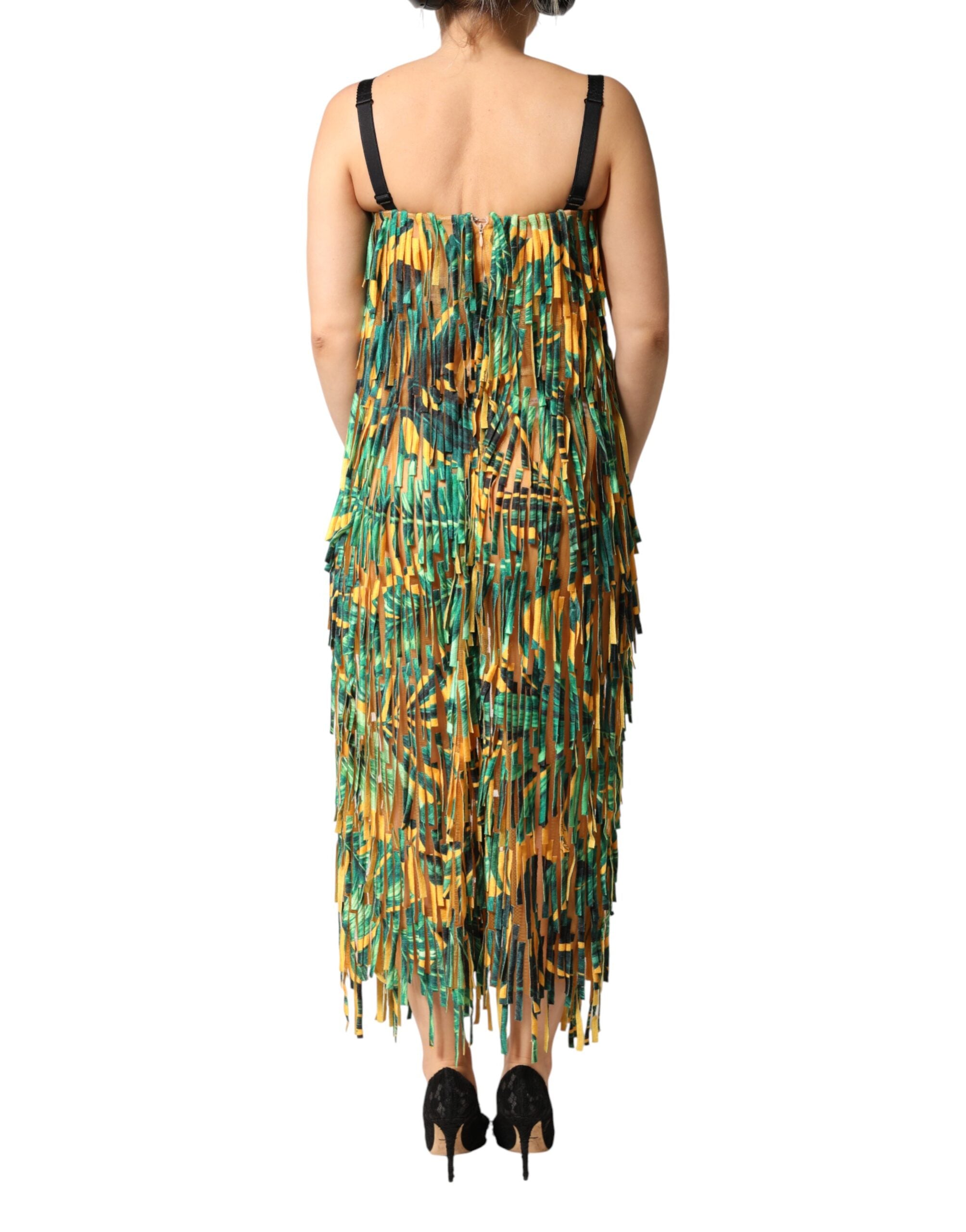 Dolce & Gabbana Maxikleid mit tropischem Print und Fransen in Multicolor-4
