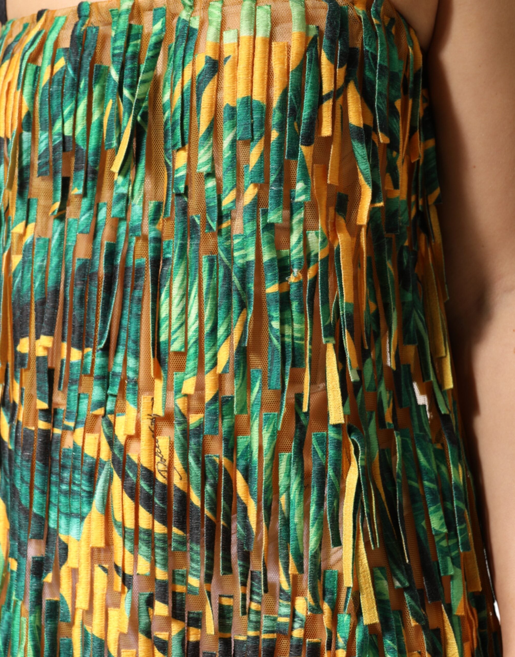 Dolce & Gabbana Maxikleid mit tropischem Print und Fransen in Multicolor-6
