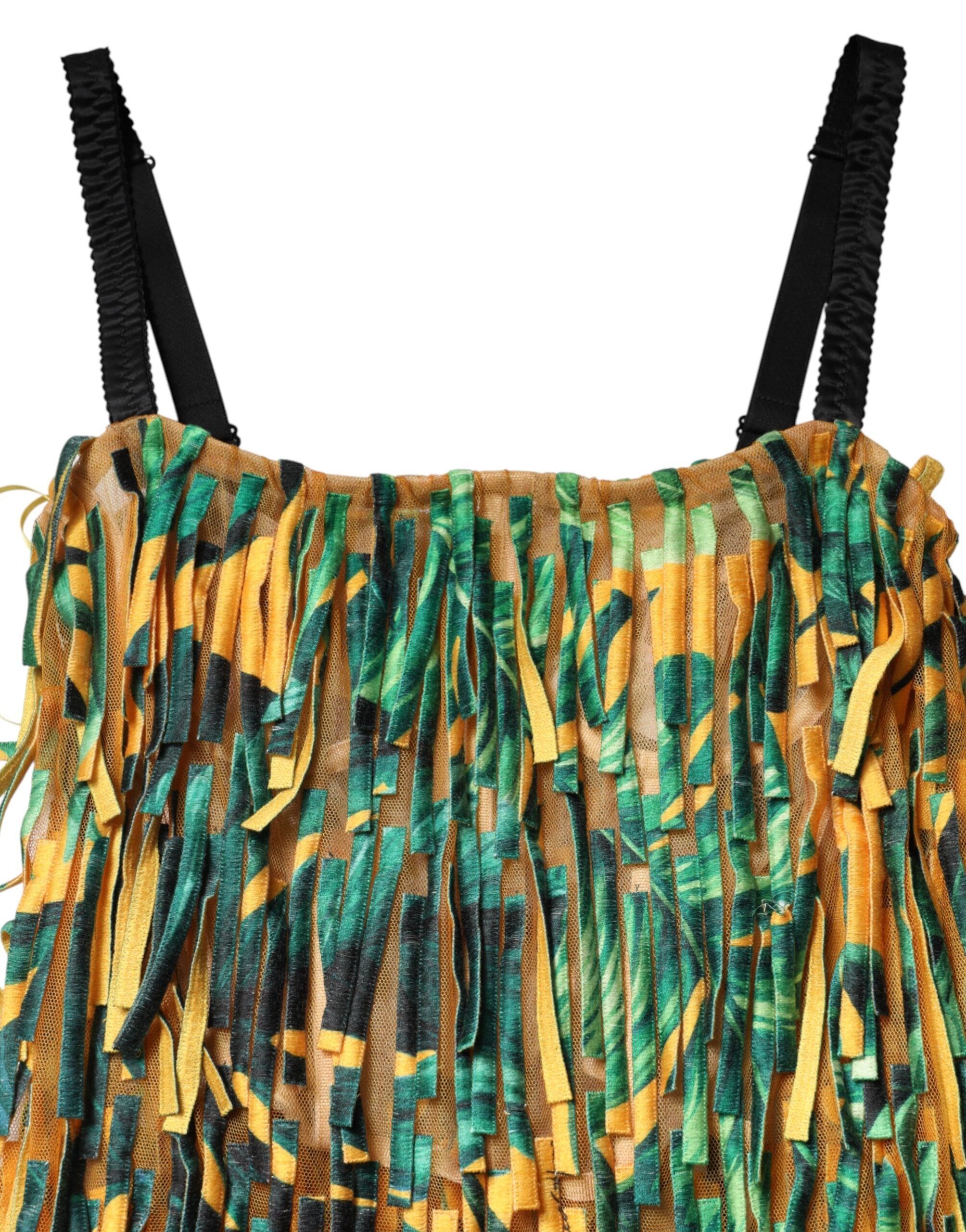 Dolce & Gabbana Maxikleid mit tropischem Print und Fransen in Multicolor-7