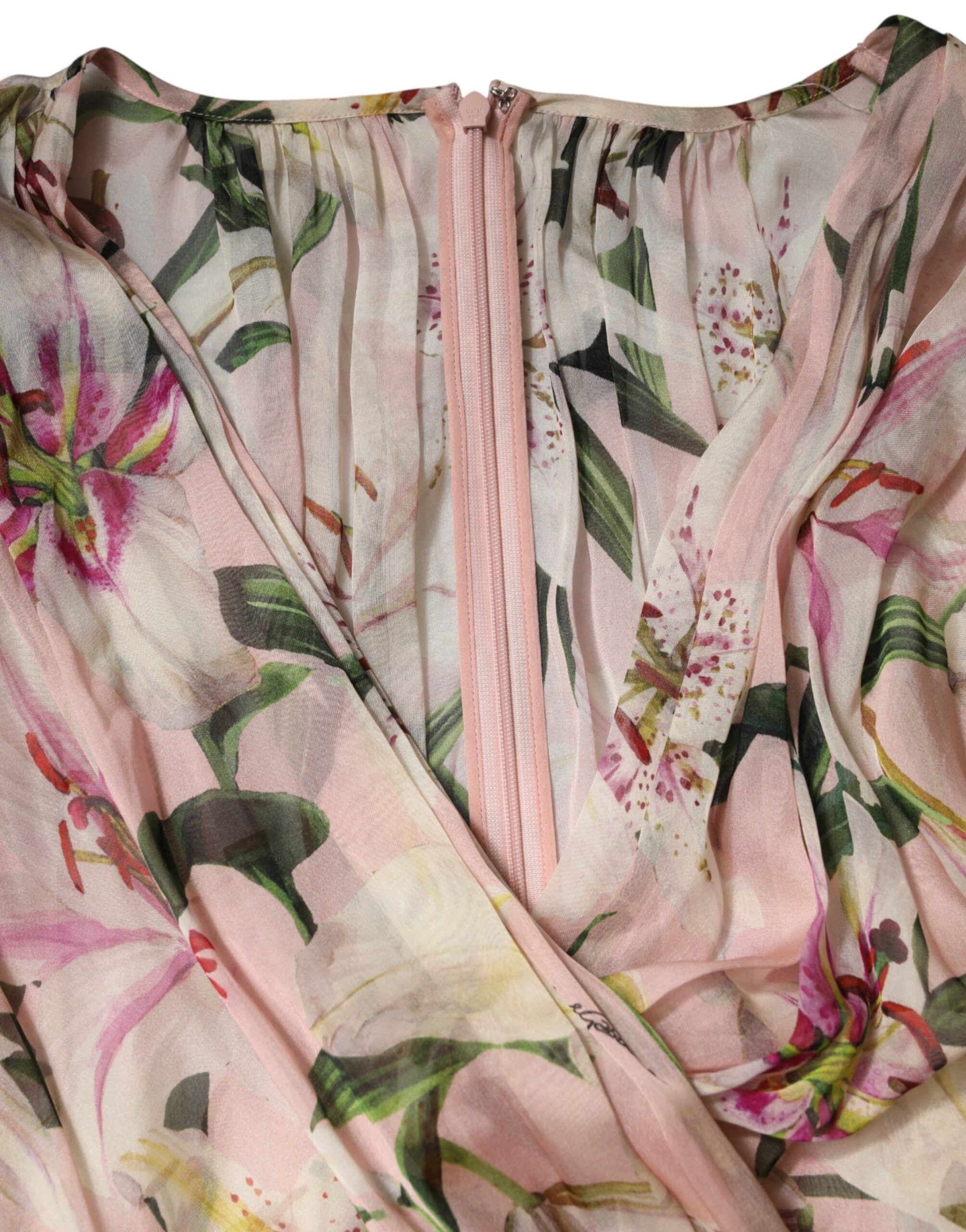 Dolce & Gabbana Pink Lily Print Pleated A-Line Maxi Dress-7
