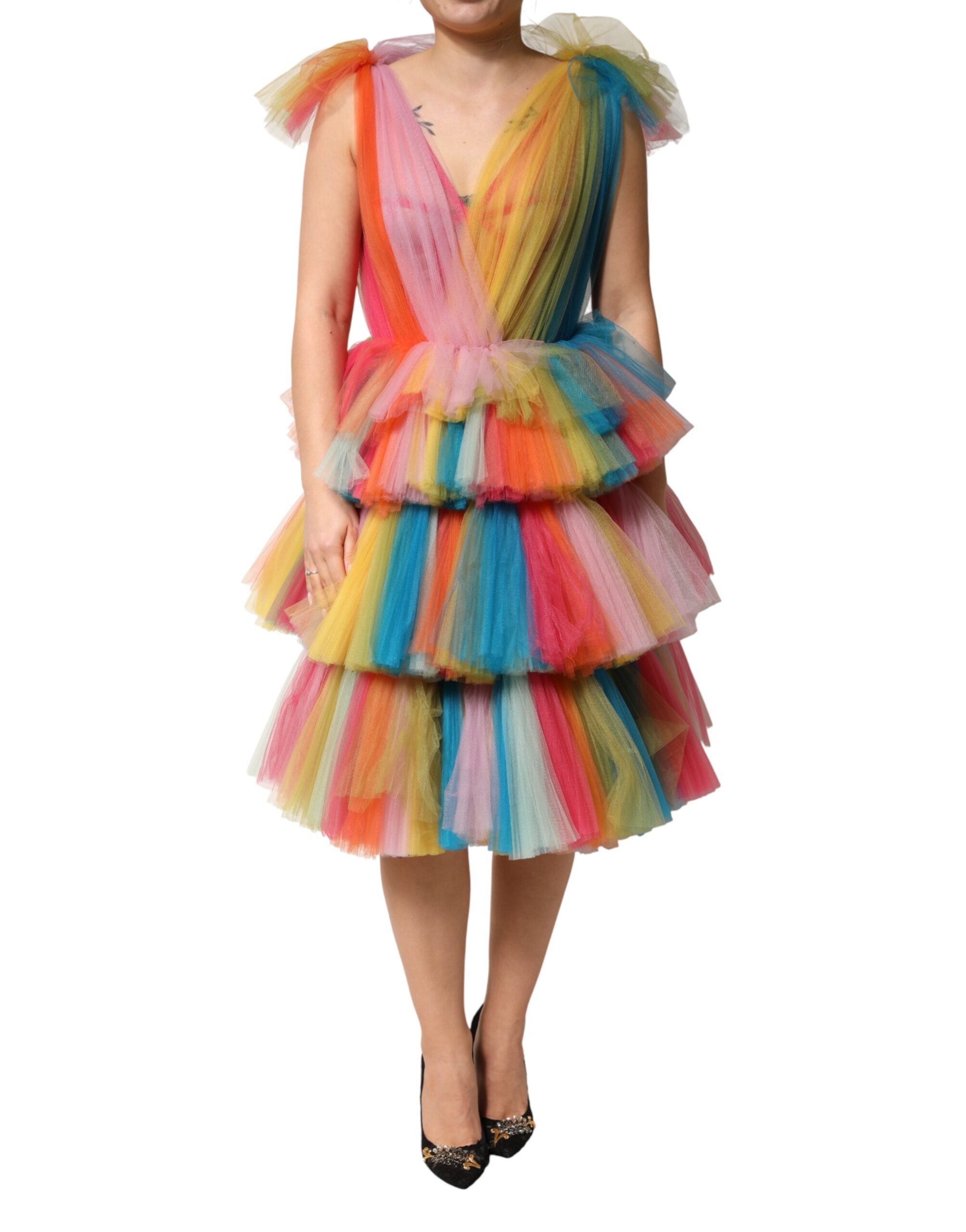 Dolce & Gabbana Multicolor Ruffled Nylon Tulle Midi Dress-2