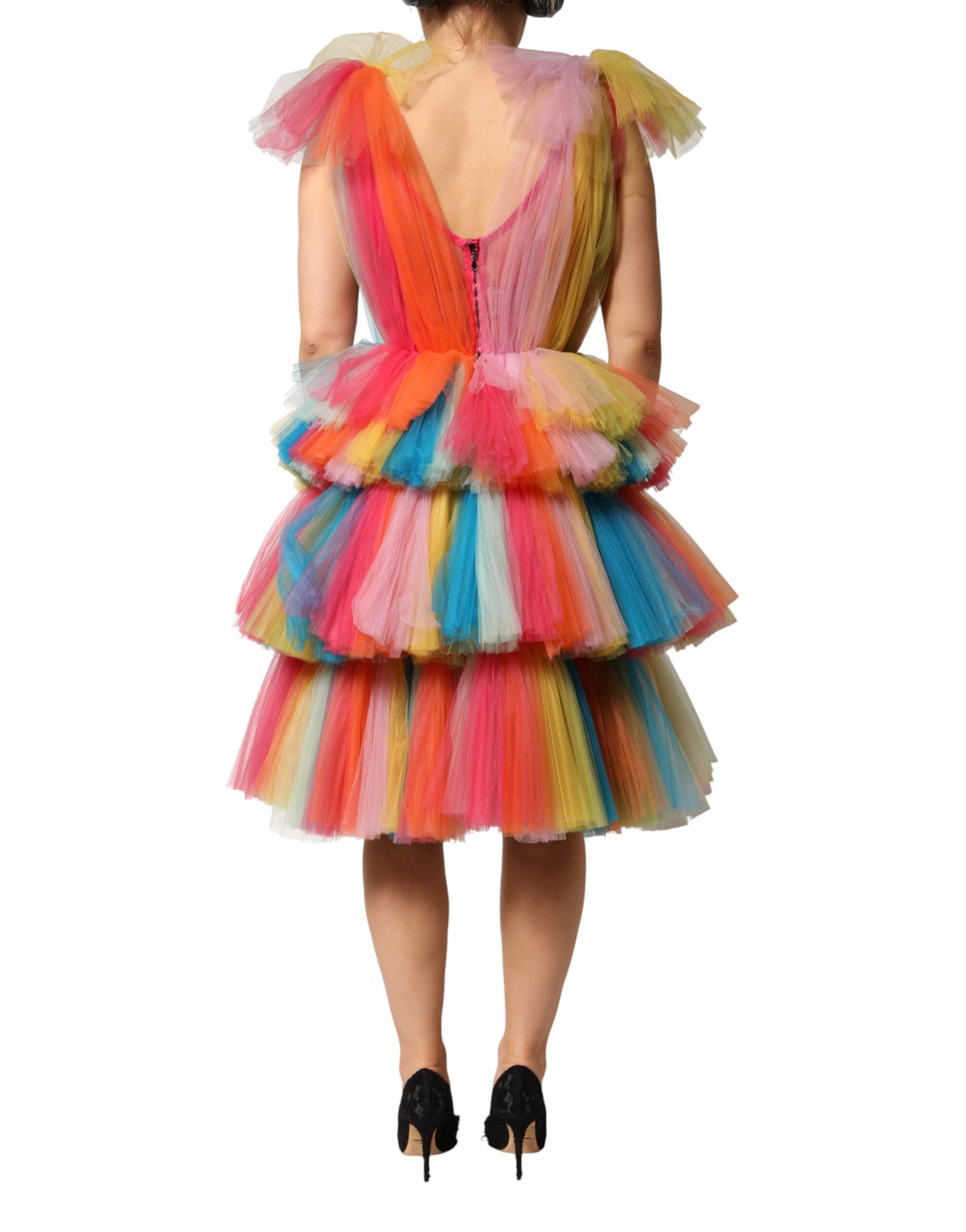 Dolce & Gabbana Multicolor Ruffled Nylon Tulle Midi Dress-4
