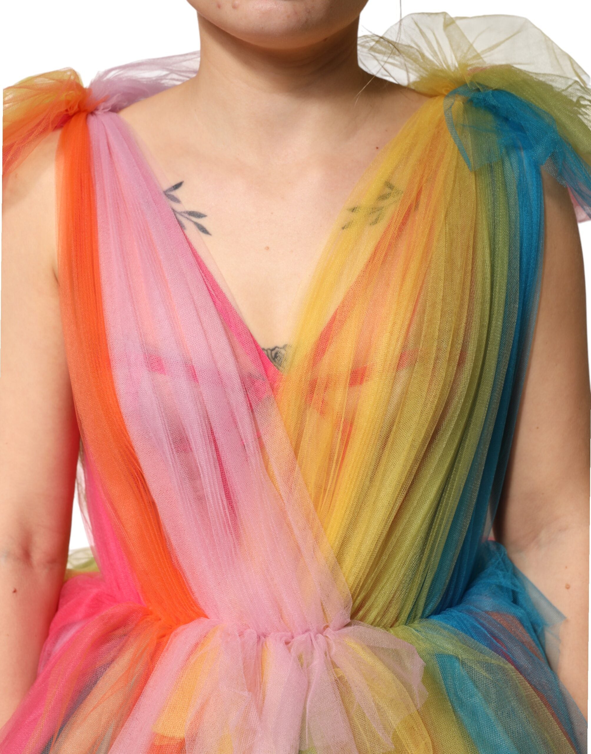 Dolce & Gabbana Multicolor Ruffled Nylon Tulle Midi Dress-5