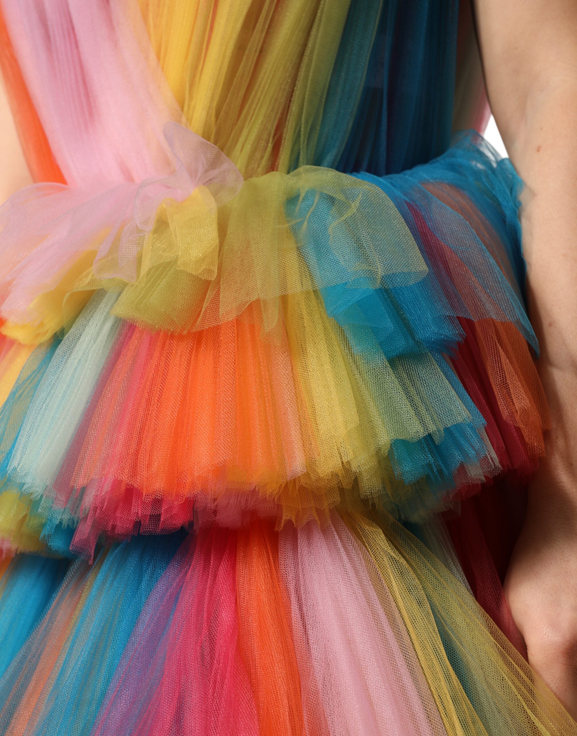 Dolce & Gabbana Multicolor Ruffled Nylon Tulle Midi Dress-6