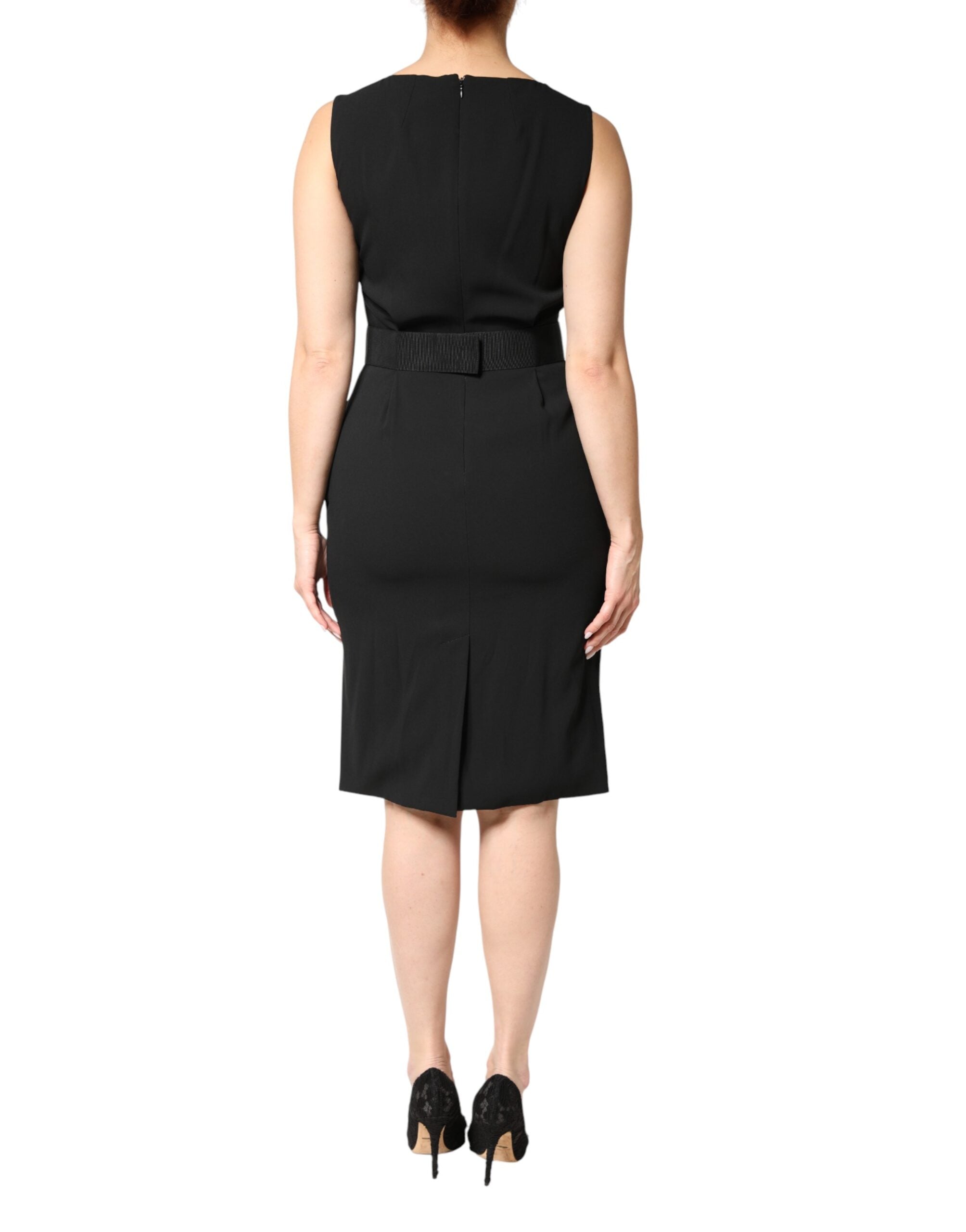 Dolce & Gabbana Schwarzes ärmelloses Etuikleid knielang-4