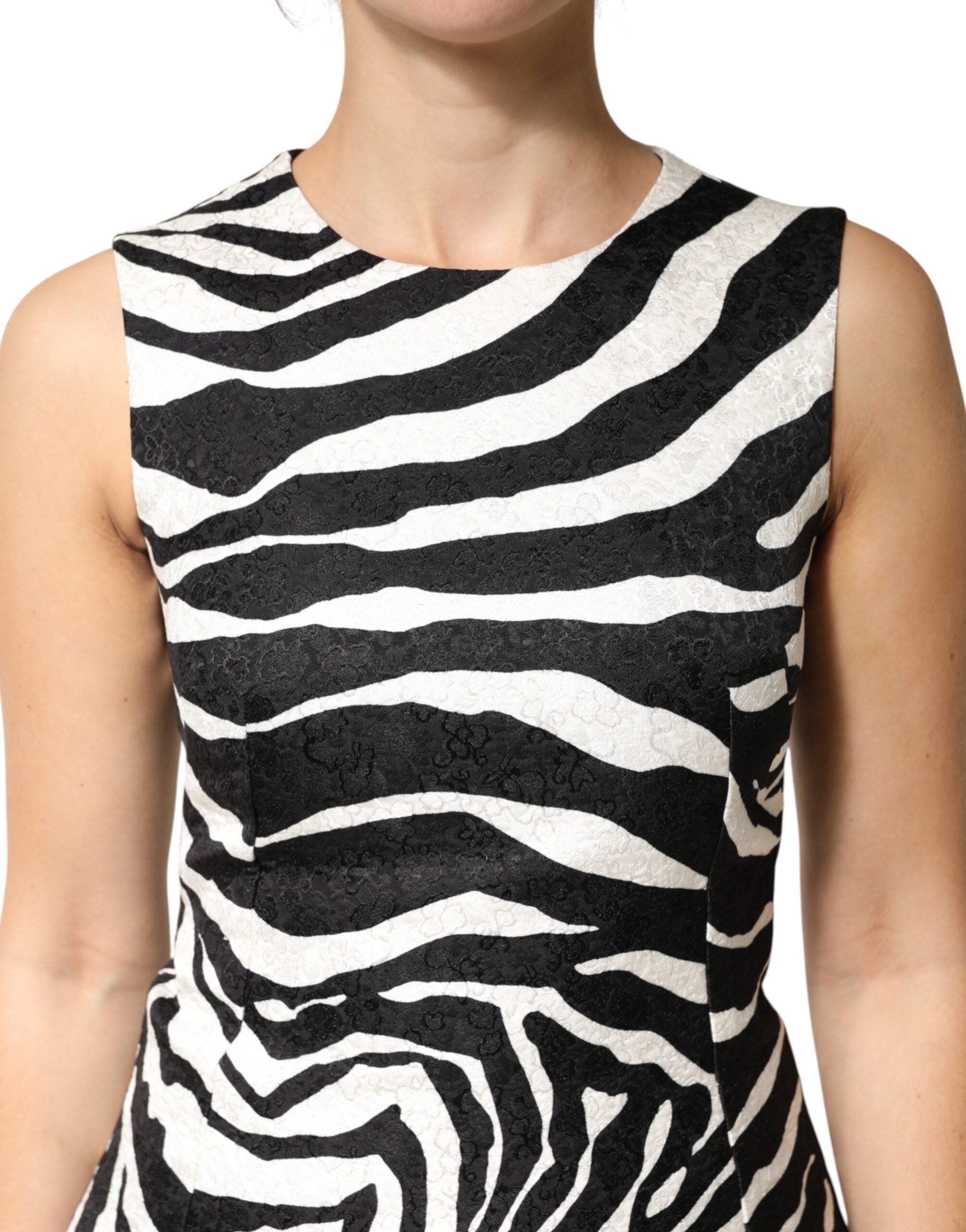 Dolce & Gabbana Sleeveless A-Line Dress in Black and White Zebra Print-5