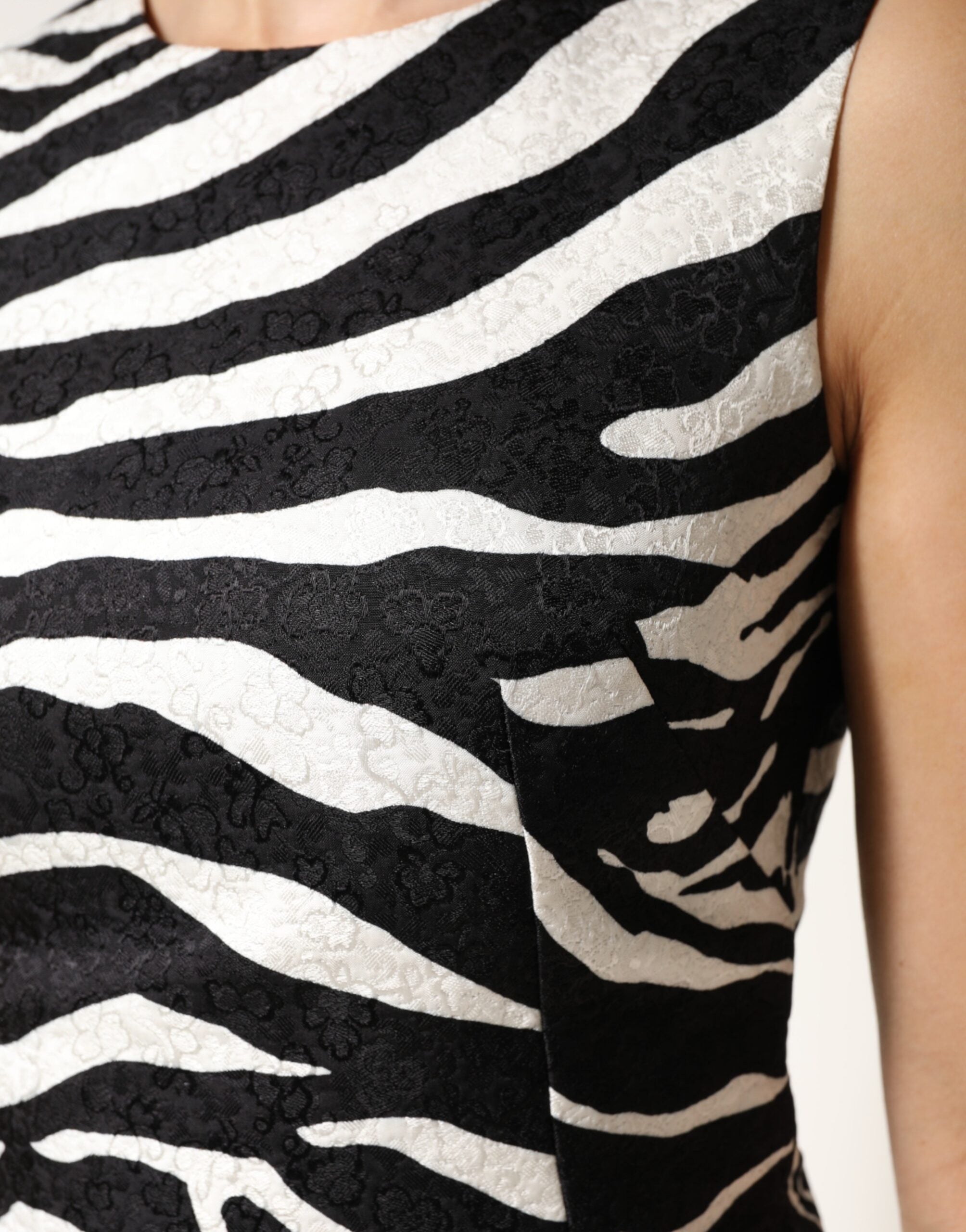Dolce & Gabbana Sleeveless A-Line Dress in Black and White Zebra Print-6