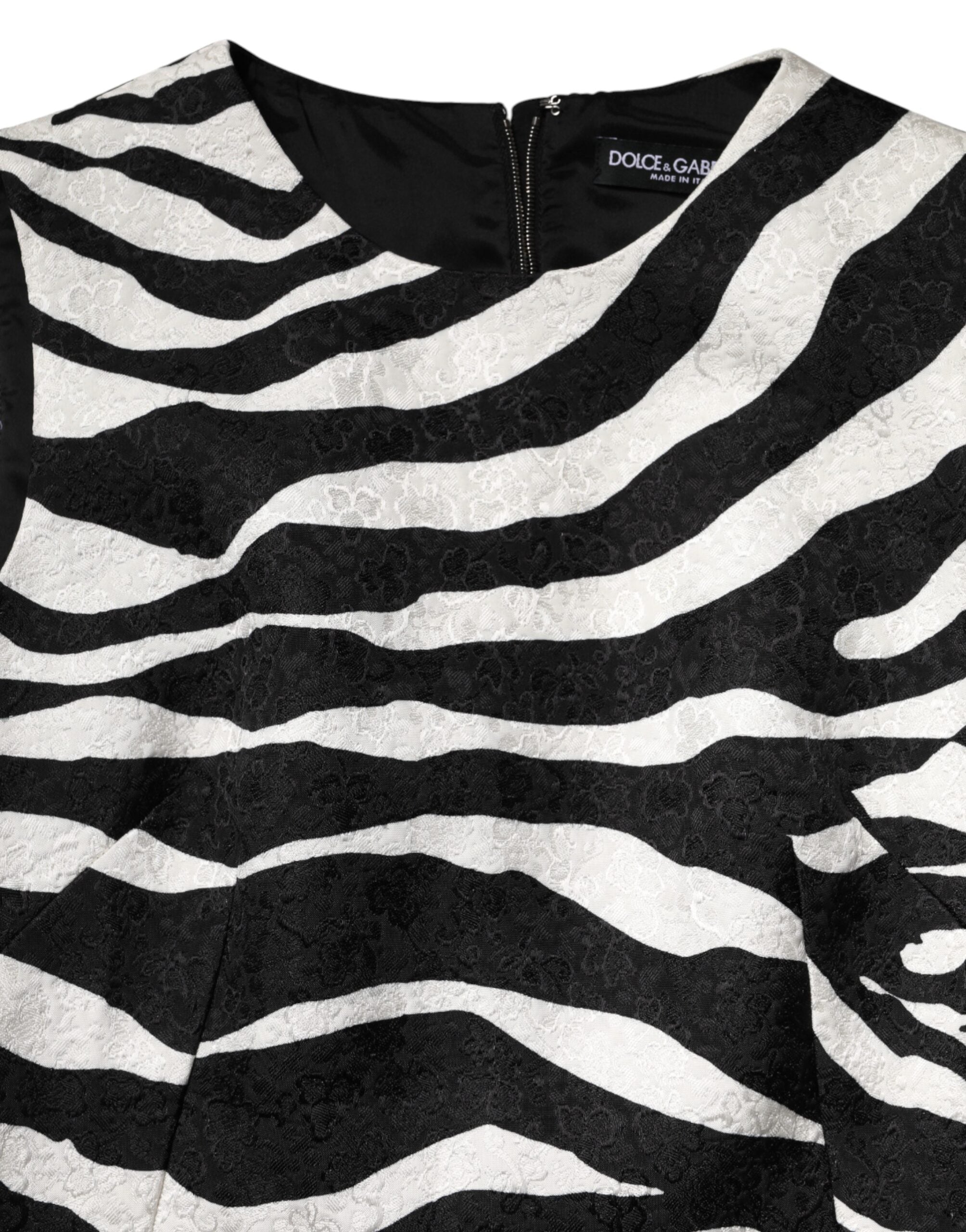 Dolce & Gabbana Sleeveless A-Line Dress in Black and White Zebra Print-7