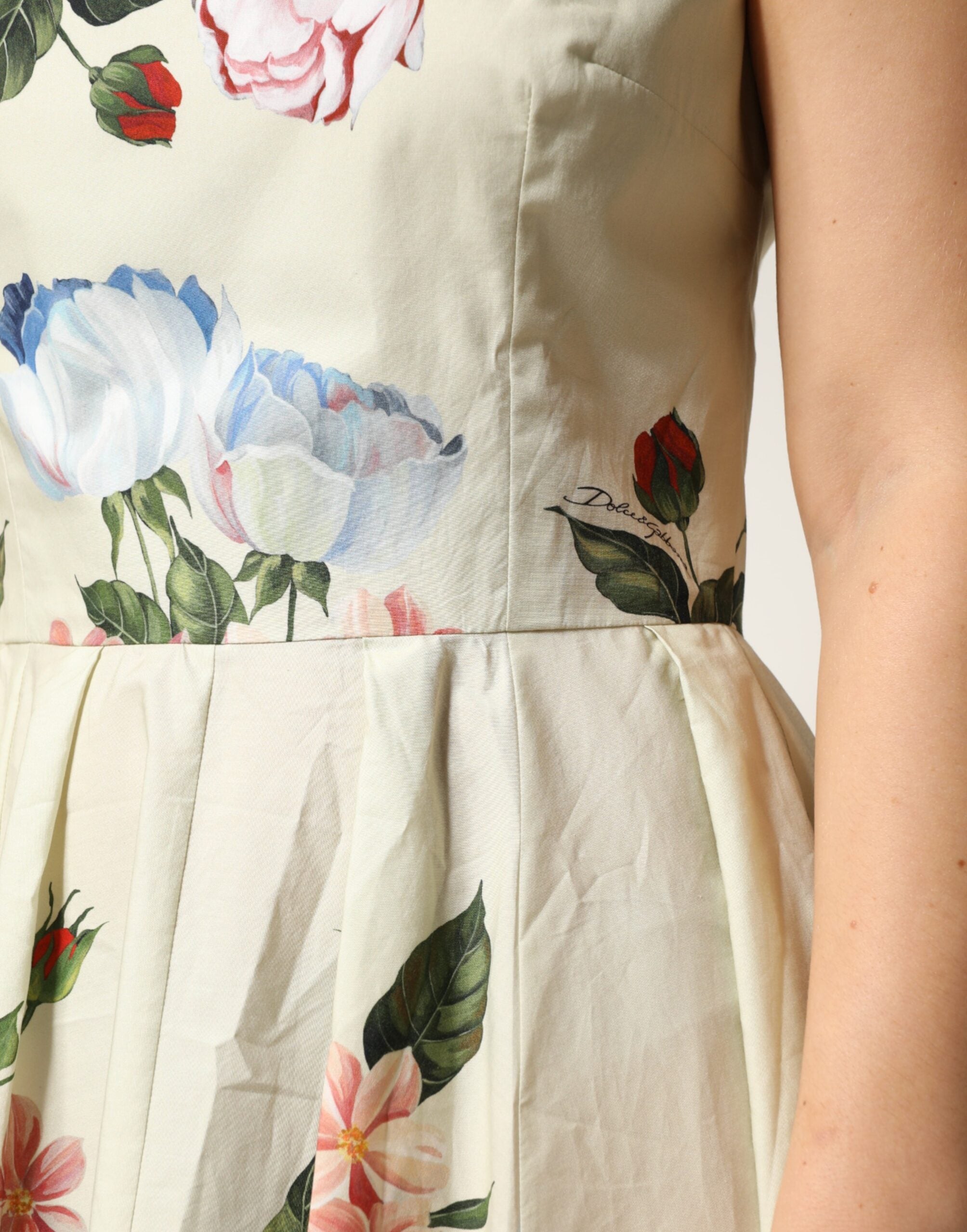 Dolce & Gabbana Sleeveless A-Line Dress in Beige with Floral Print-6