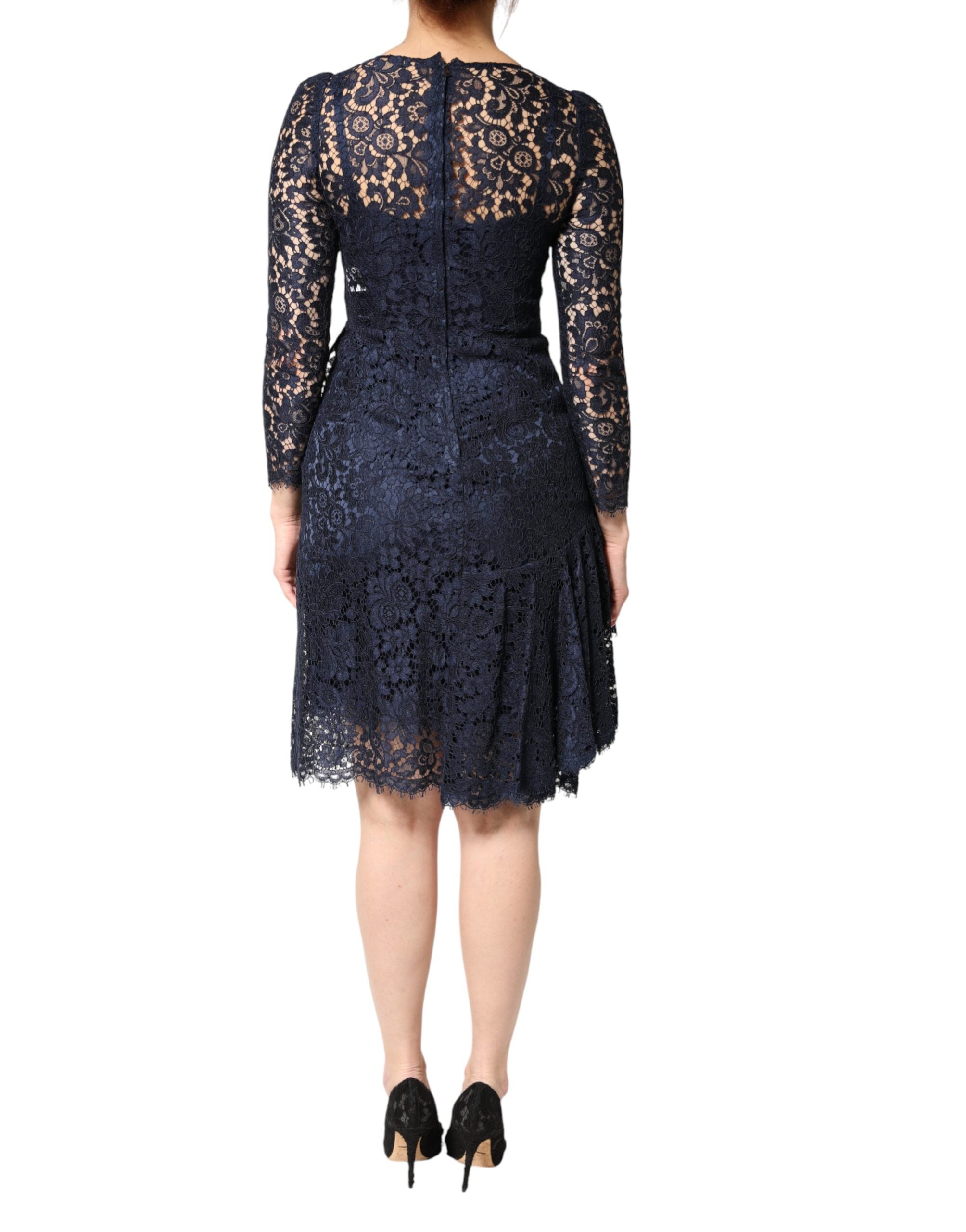 Dolce & Gabbana Blue A-Line Lace Ruffle Knee-Length Dress-4